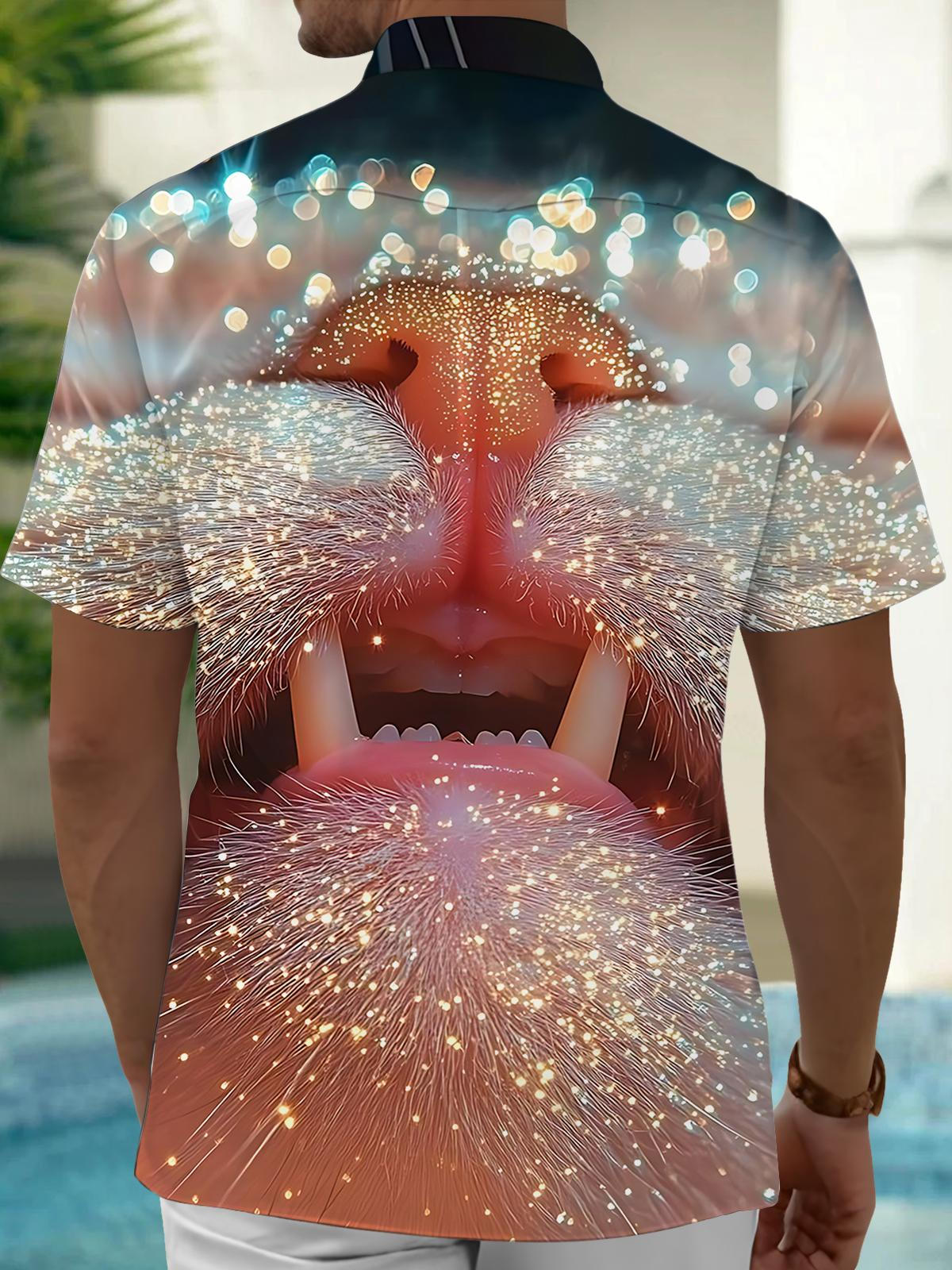 Cat Print Men's Pocket Short Sleeve Shirts