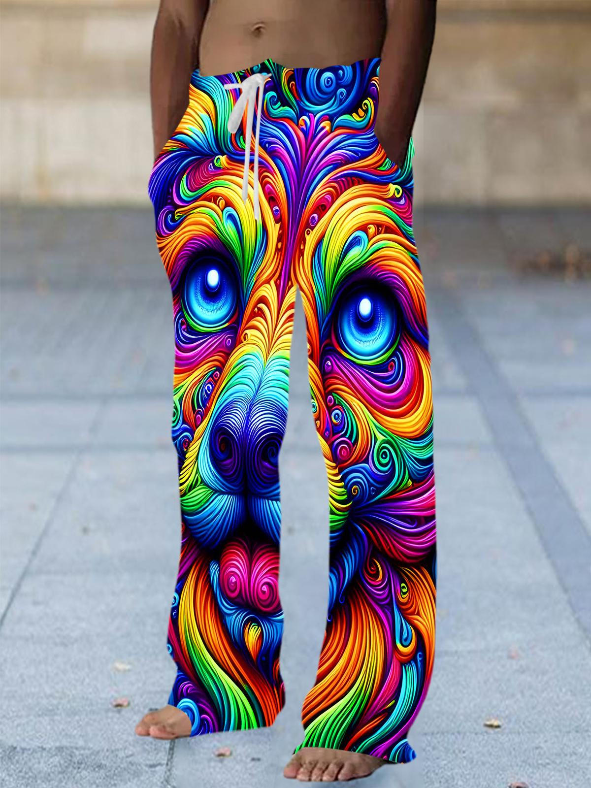 Colorful Puppy Swirl Men's Casual Elastic Waist Pants