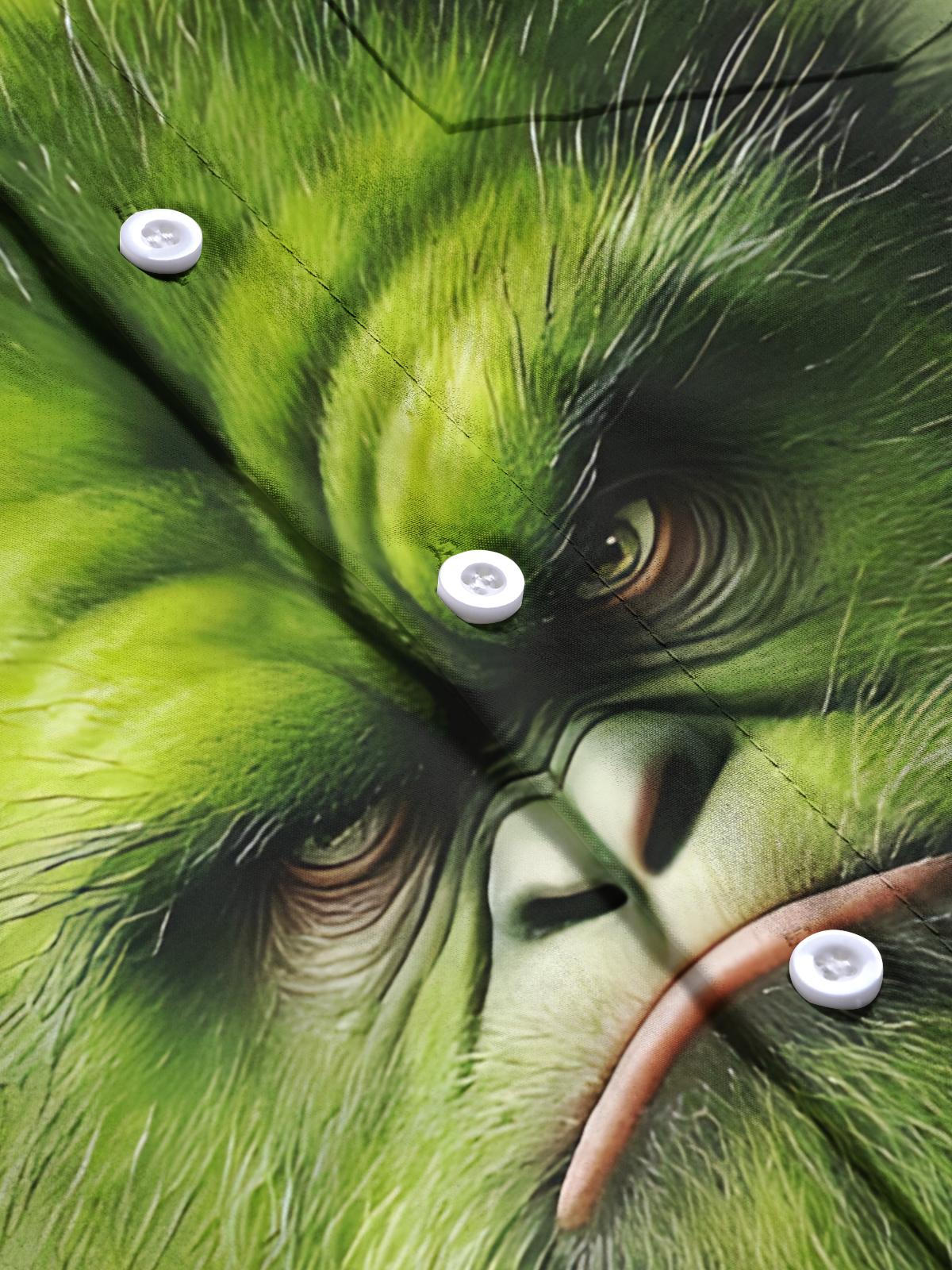 Green Orangutan Print Men's Pocket Short Sleeve Shirts