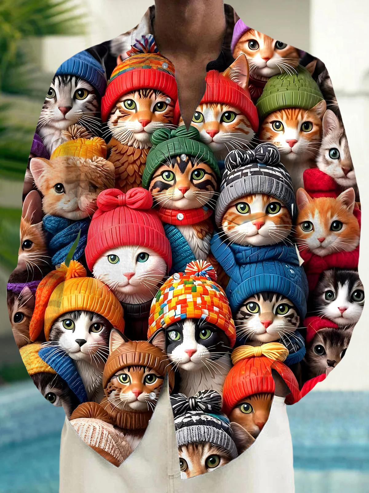 Funny Cat Men's Pocket Long Sleeve Shirts