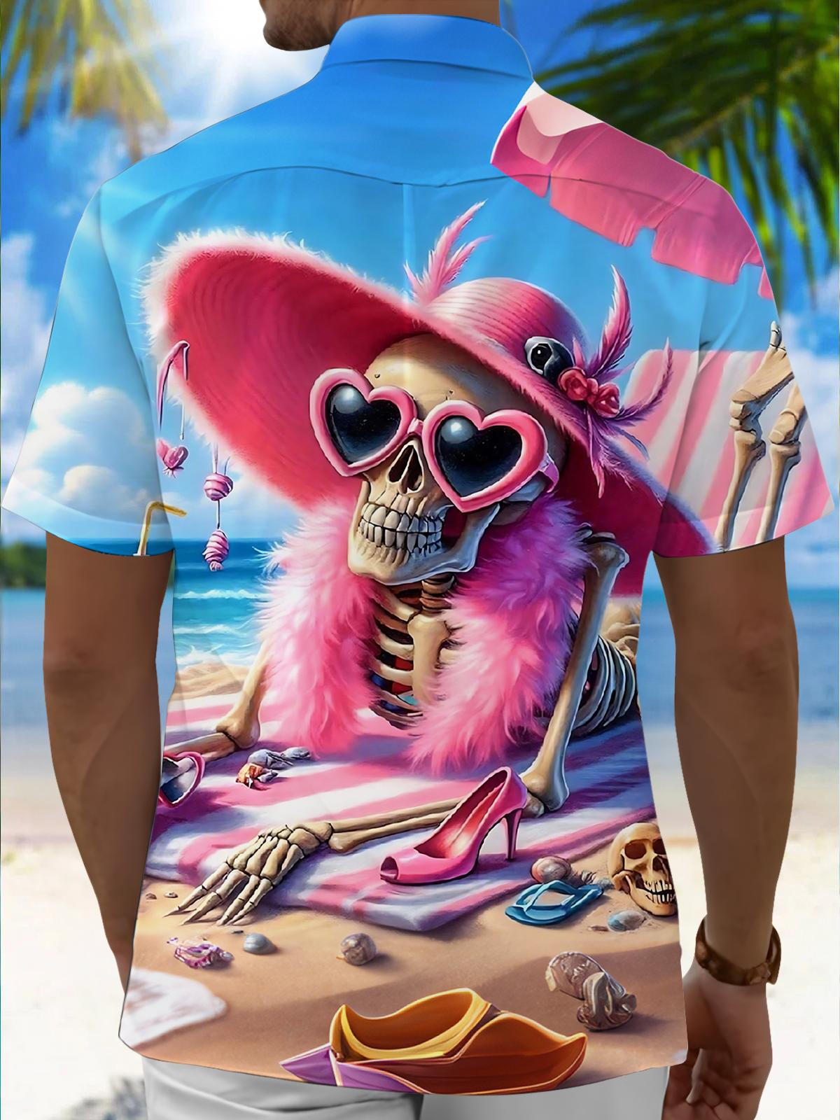Beach Skull Hawaiian PrintMen's Pocket Short Sleeve Shirts