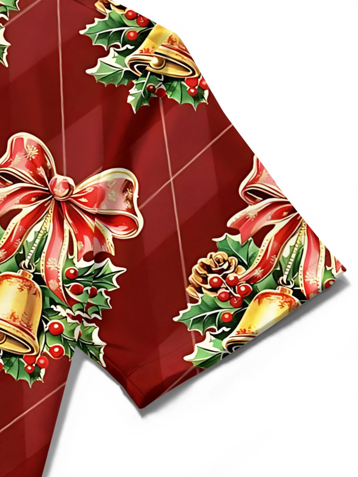 Christmas Bell Print Men's Pocket Short Sleeve Shirts