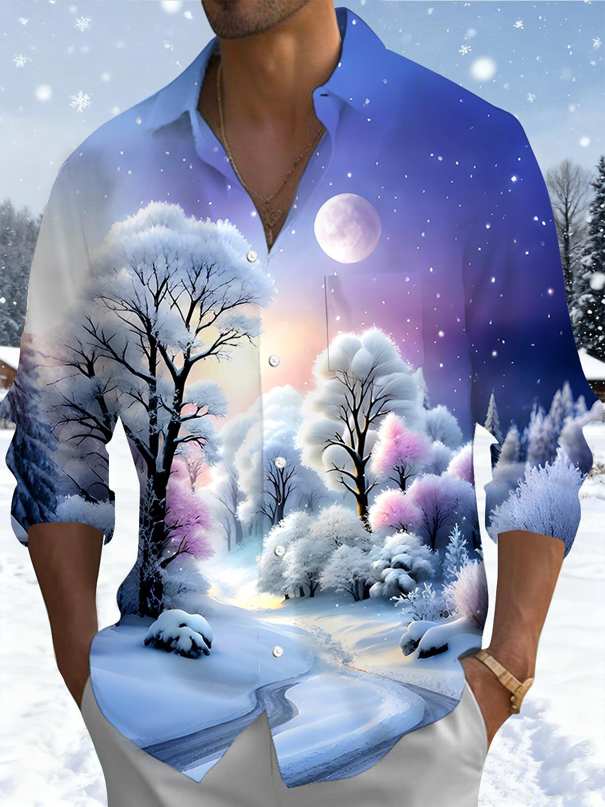 Winter Forest Men's Pocket Long Sleeve Shirts