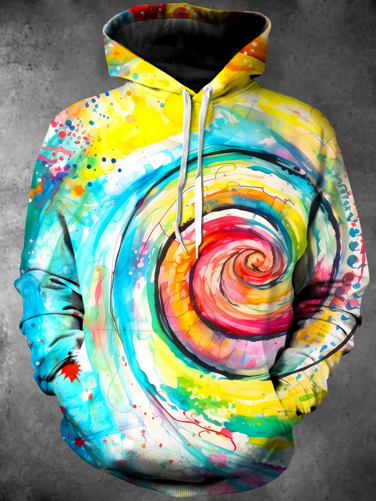 Tie Dye Long Sleeve Hooded Pocket Men's Top