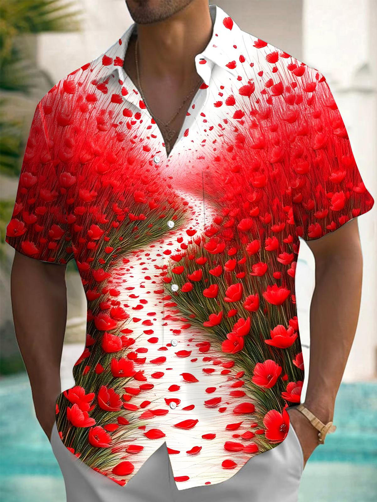 Floral Print Men's Pocket Short Sleeve Shirts