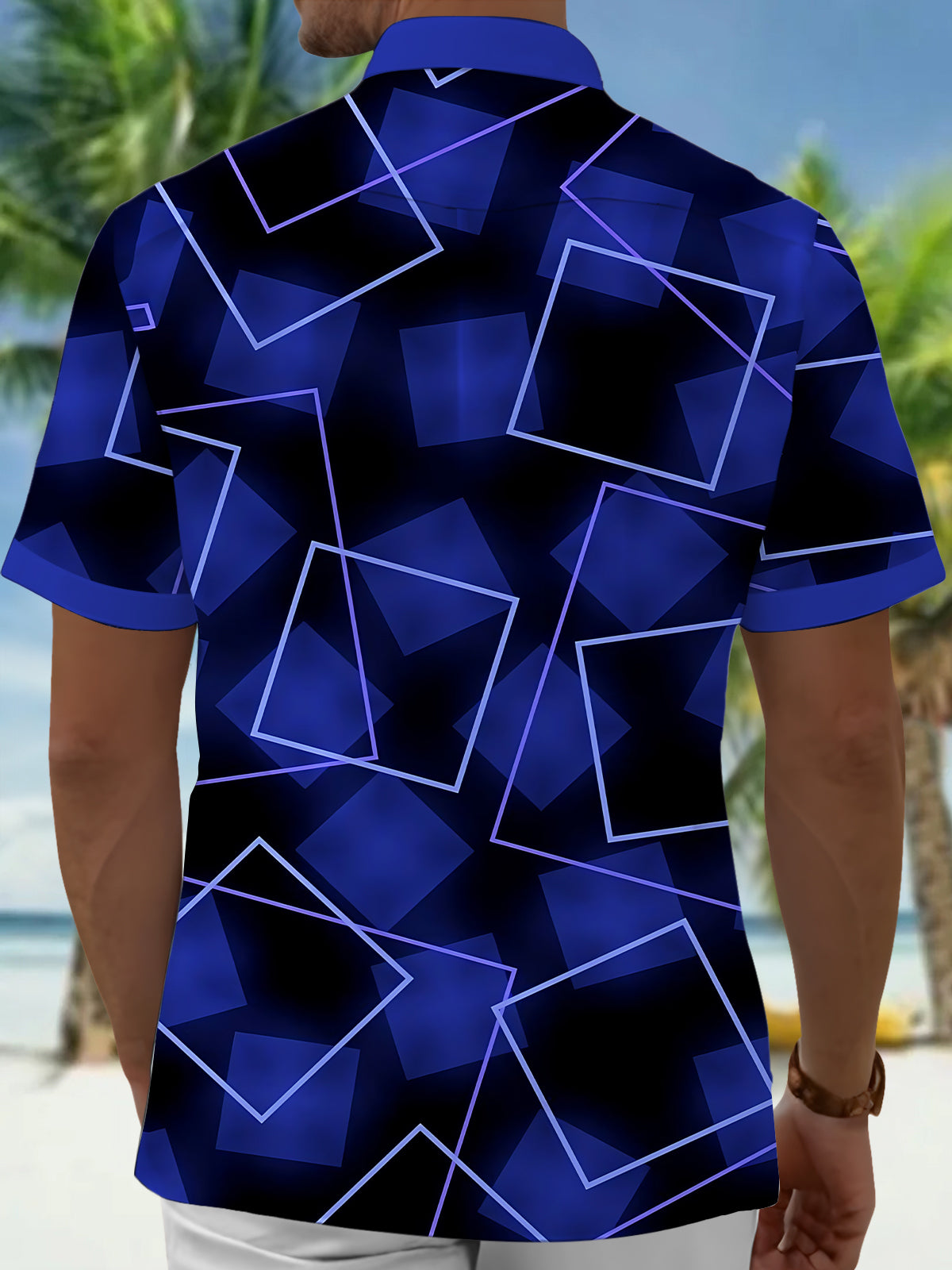Geometric Square Print Men's Pocket Short Sleeve Shirts