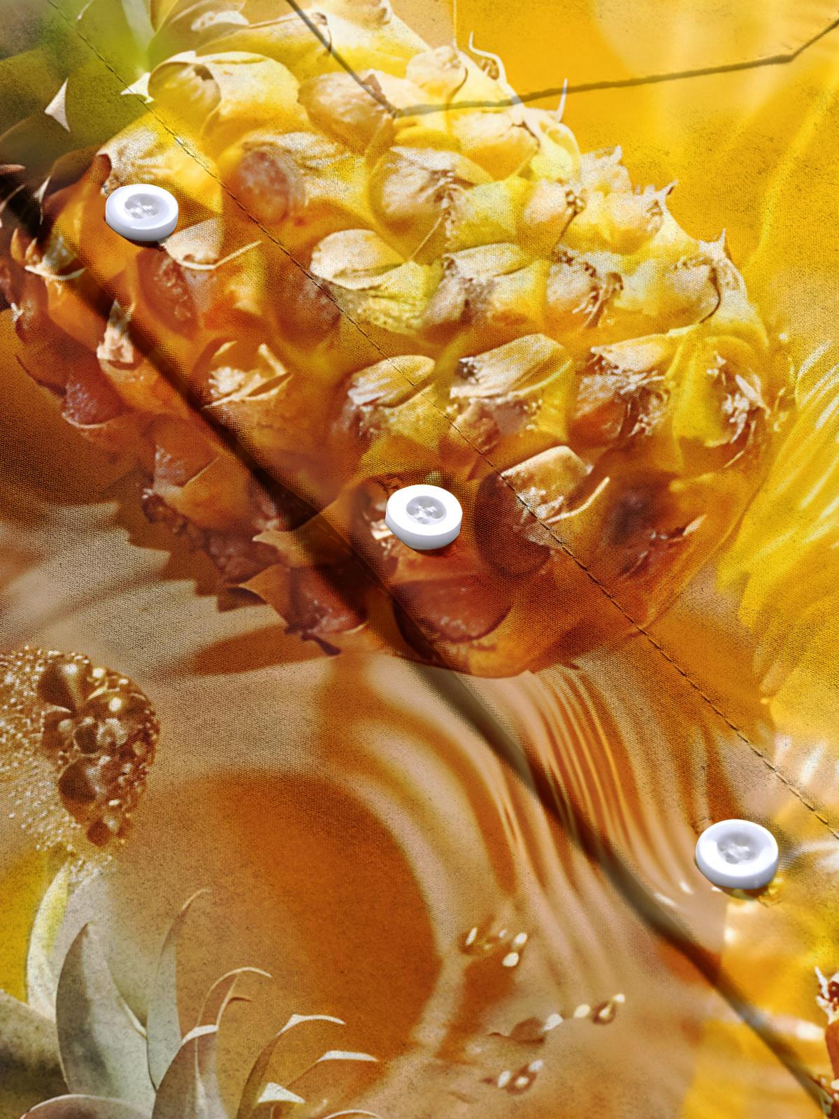 Pineapple Print Men's Pocket Short Sleeve Shirts