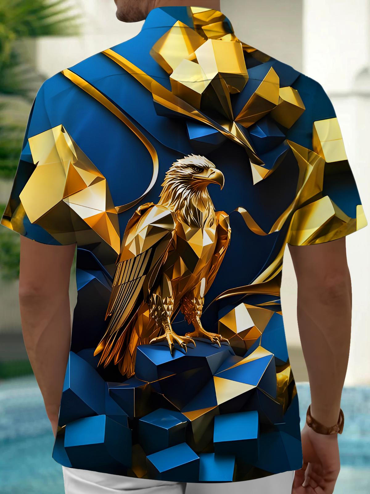 Art Golden Eagle Bird Geometry Men's Pocket Short Sleeve Shirts