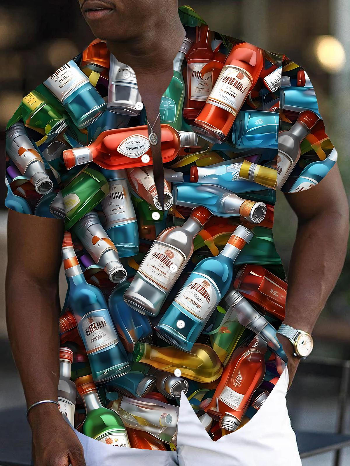 Bottle Print Men's Pocket Short Sleeve Shirts