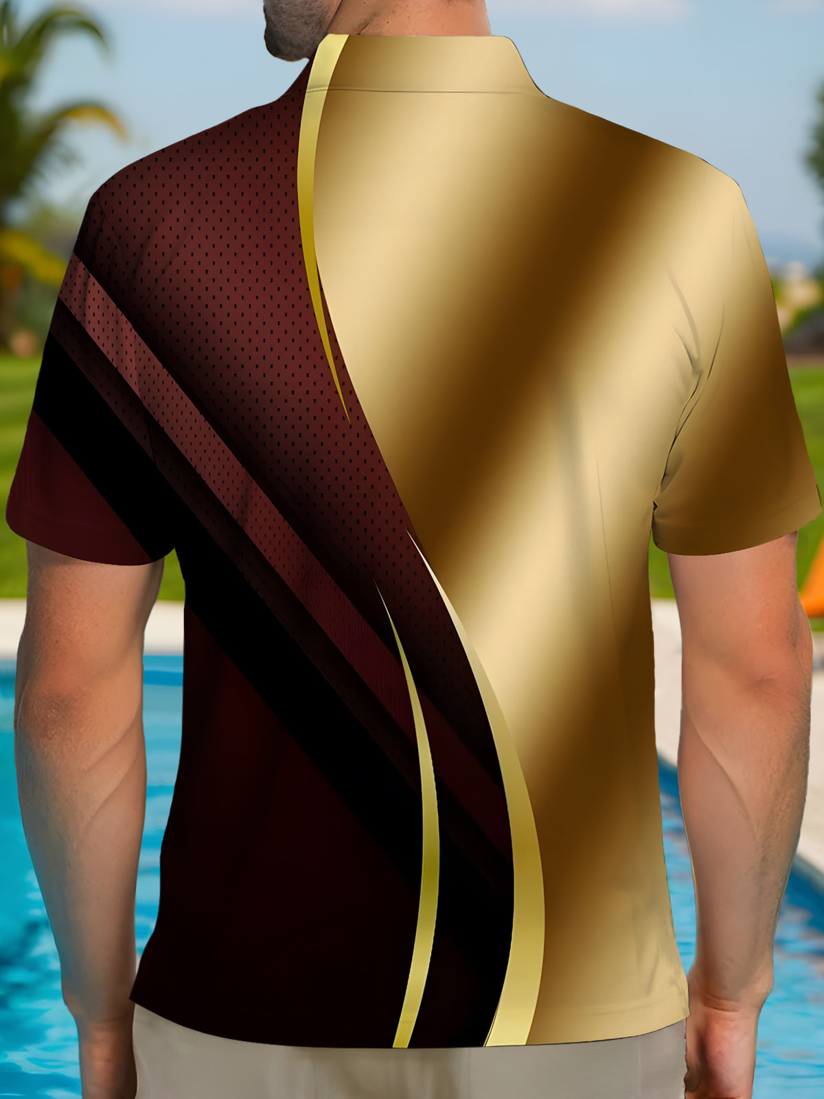 Gradient Geometric Print Men's Short Sleeve Button Polo Shirt