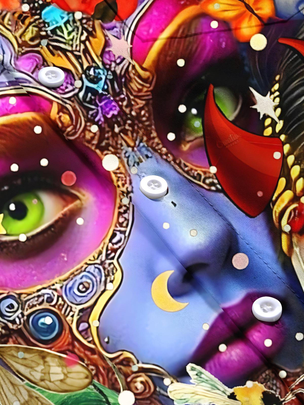 Abstract Face Print Men's Pocket Short Sleeve Shirts