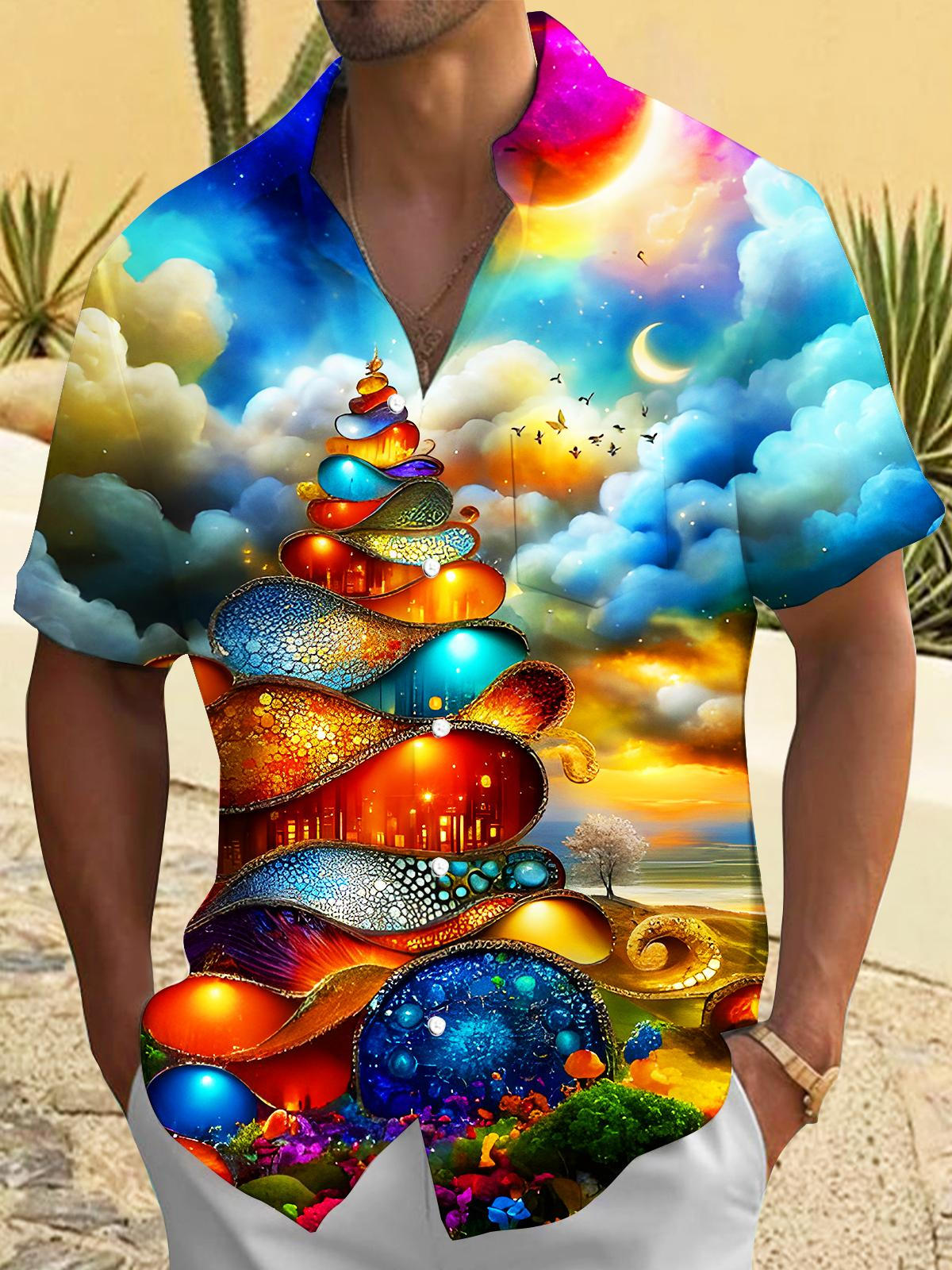 Art Vibrant Spiral Structure Dreamy Sky Men's Pocket Short Sleeve Shirts