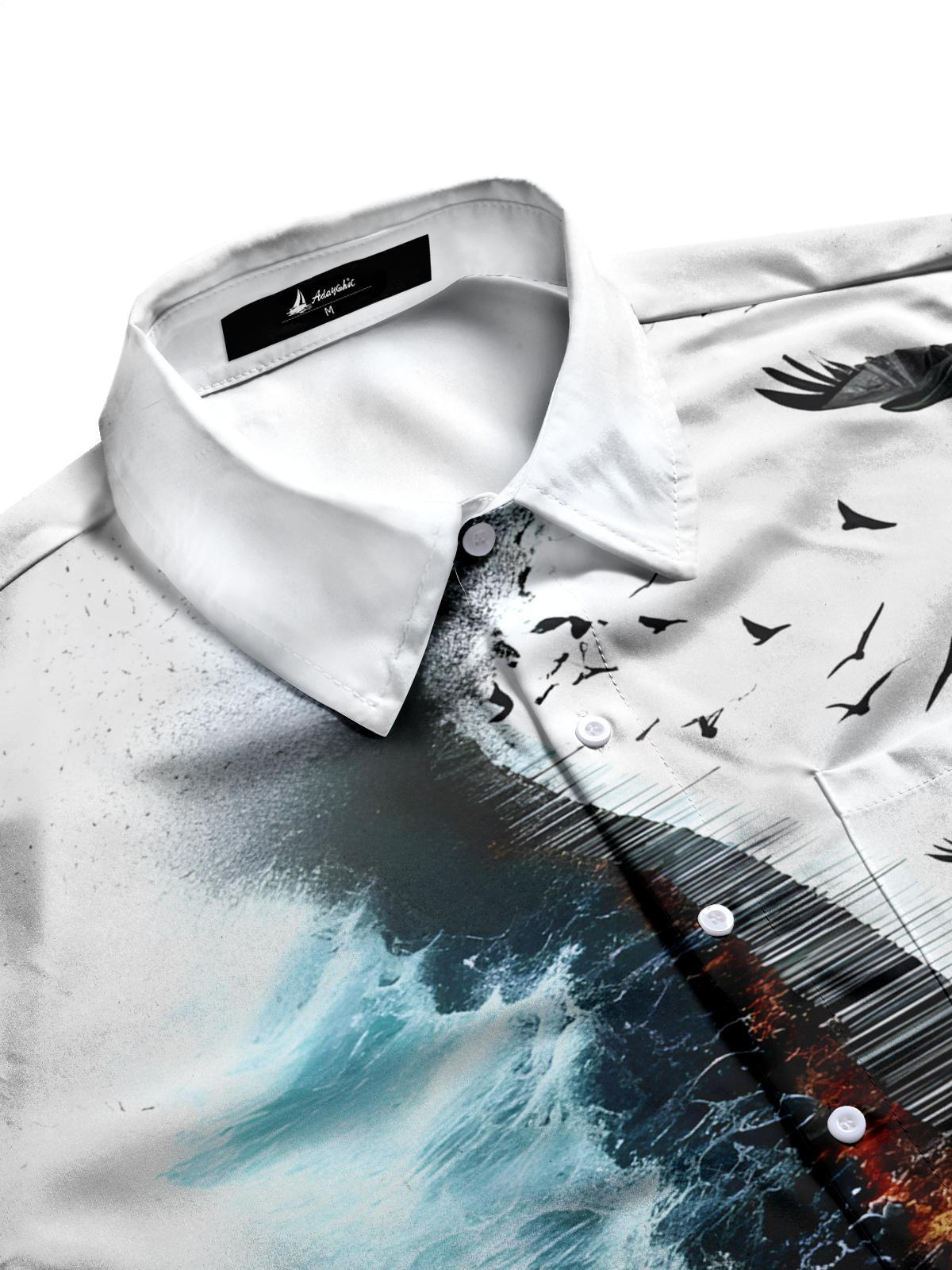Seawater Piano Print Men's Pocket Short Sleeve Shirts