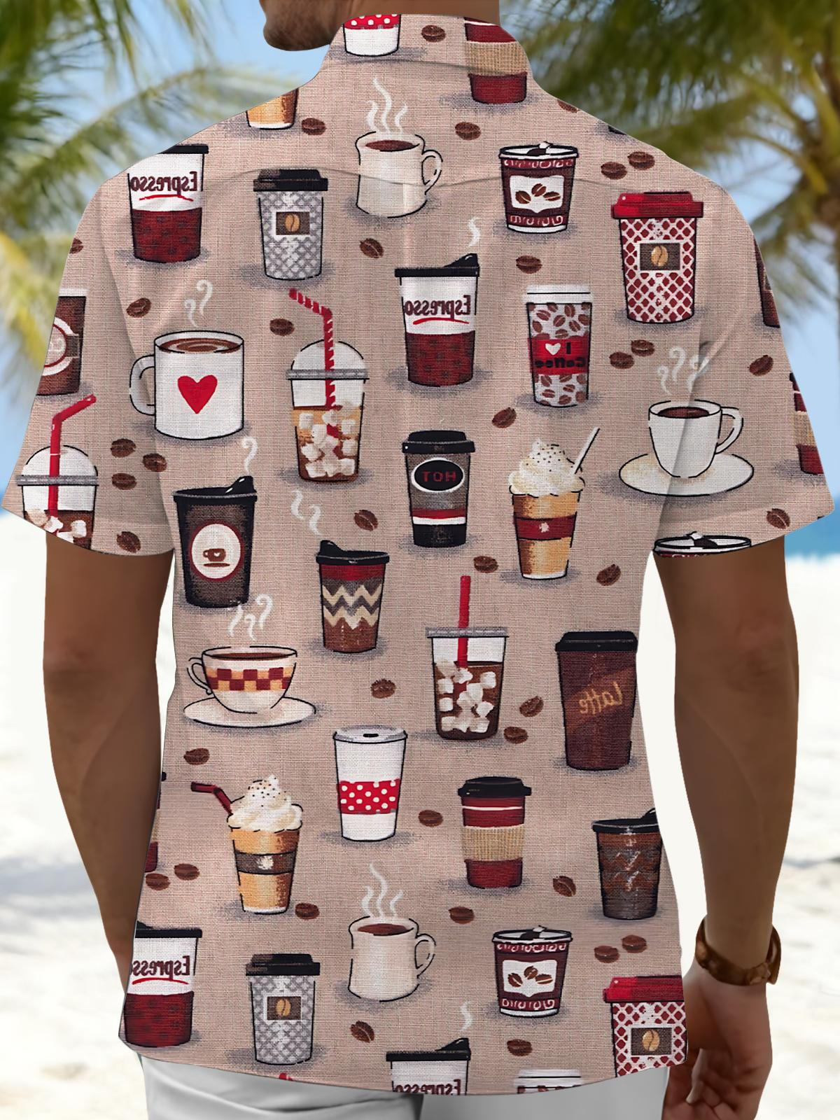 Milk Tea Print Men's Pocket Short Sleeve Shirts
