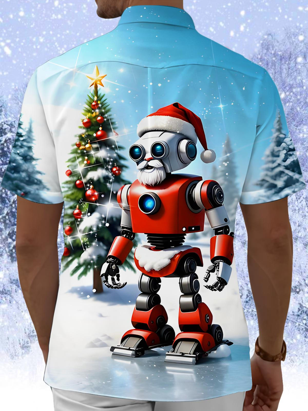 Fun Christmas Robot Xmas Men's Pocket Short Sleeve Shirts