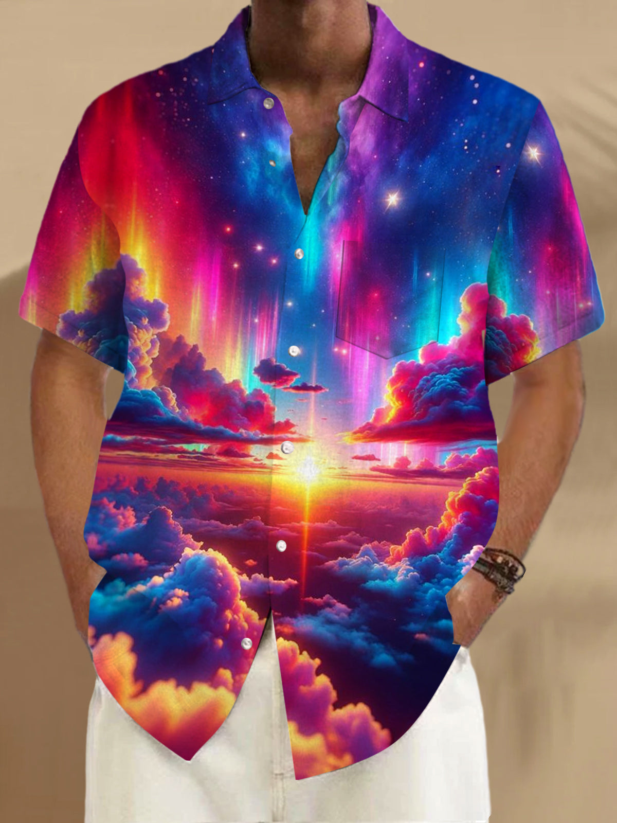 Cloud Short Sleeve Men's Shirts With Pocket