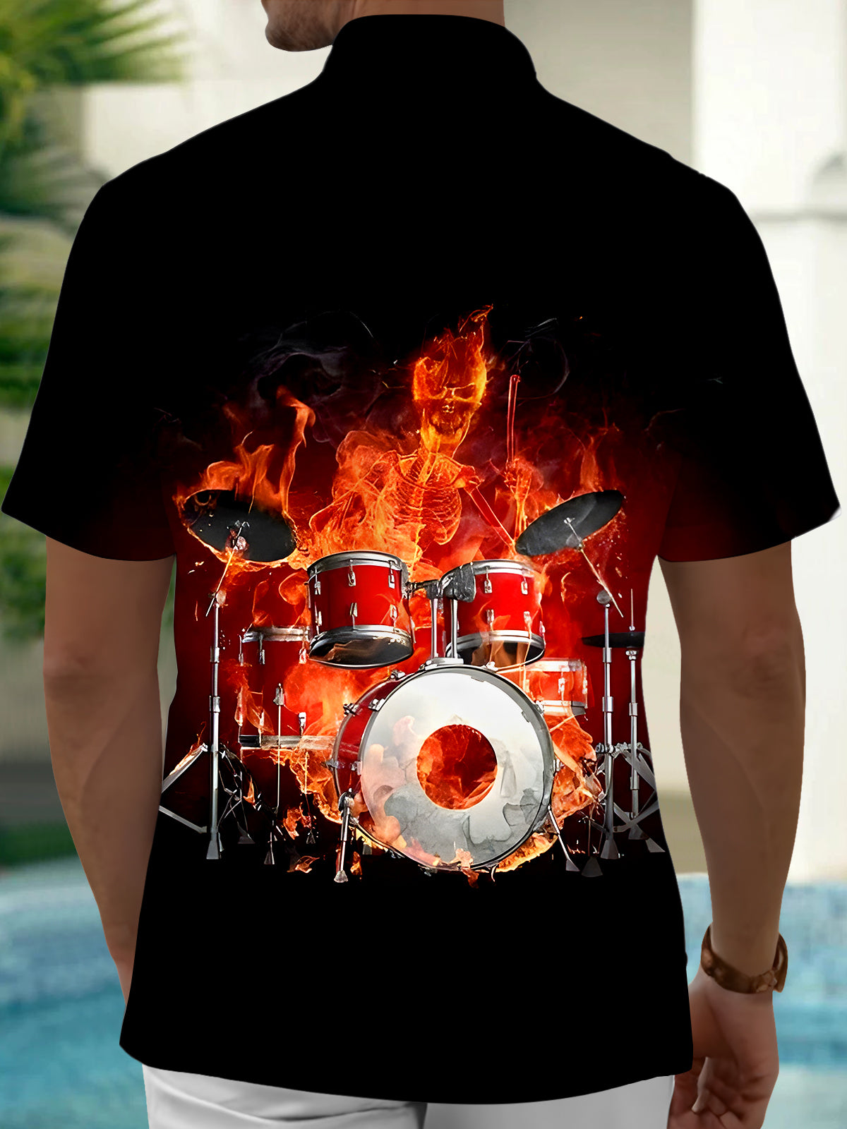 Skull Drum Kit Men's Pocket Short Sleeve Shirts