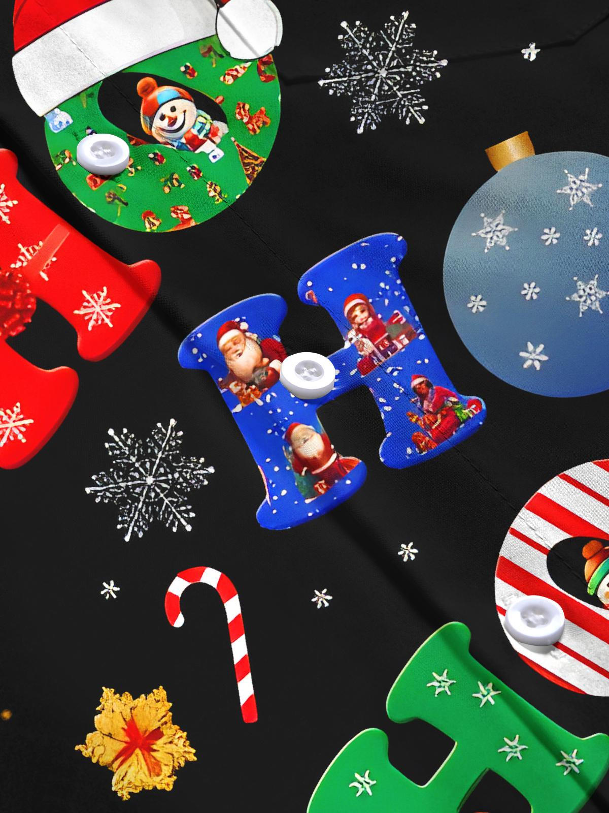 Fun Christmas Words Color Block Xmas Men's Pocket Long Sleeve Shirts