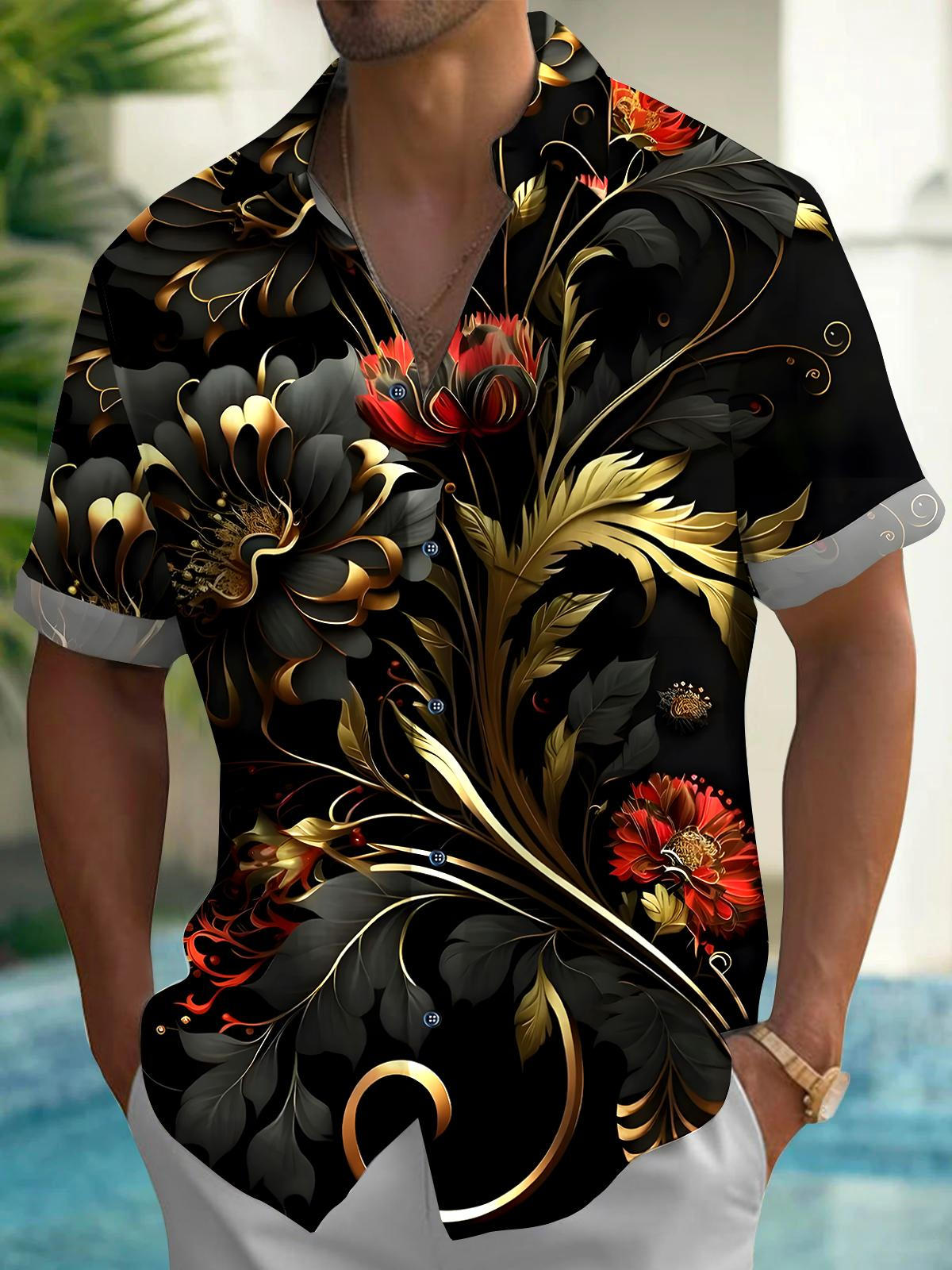 Floral Men's Pocket Short Sleeve Shirts