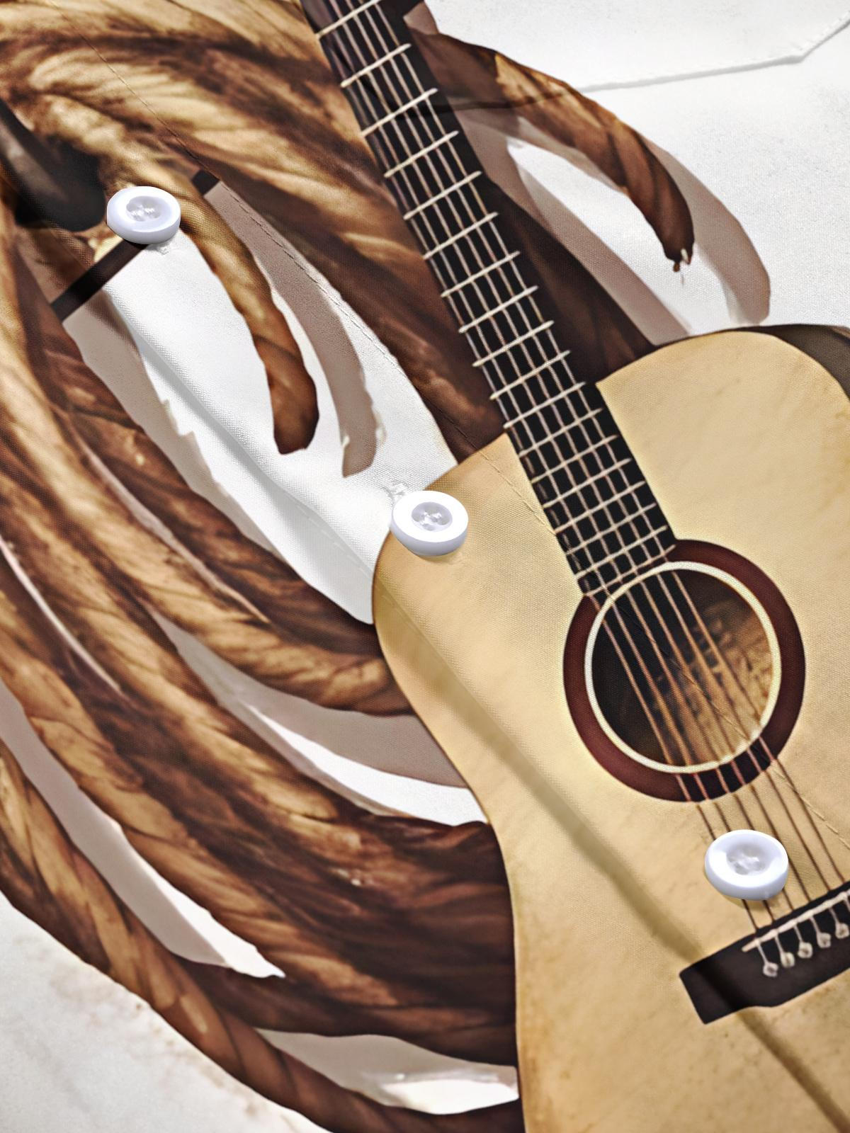 Guitar Print Men's Pocket Long Sleeve Shirts