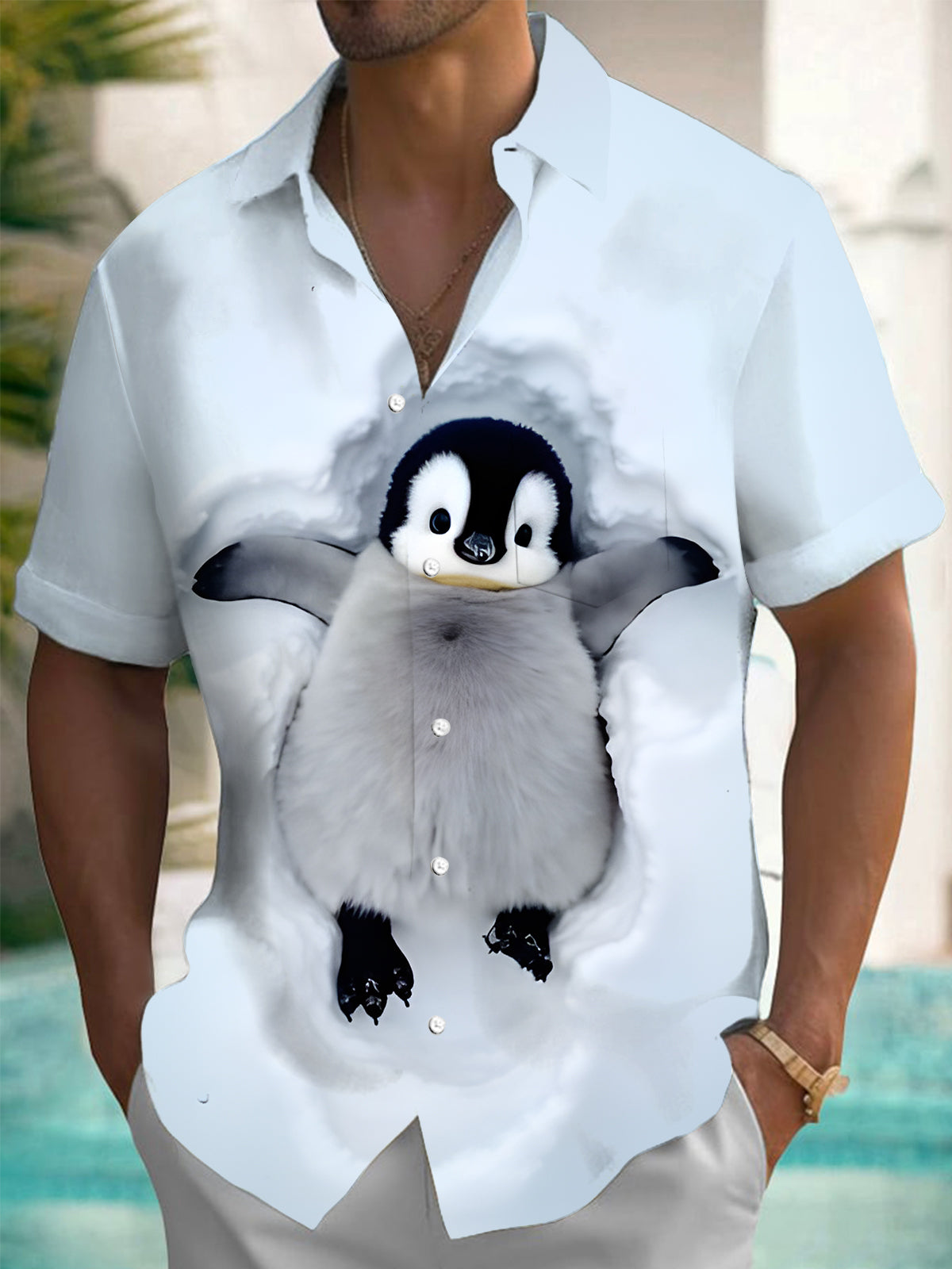 Penguin Print Men's Pocket Short Sleeve Shirts