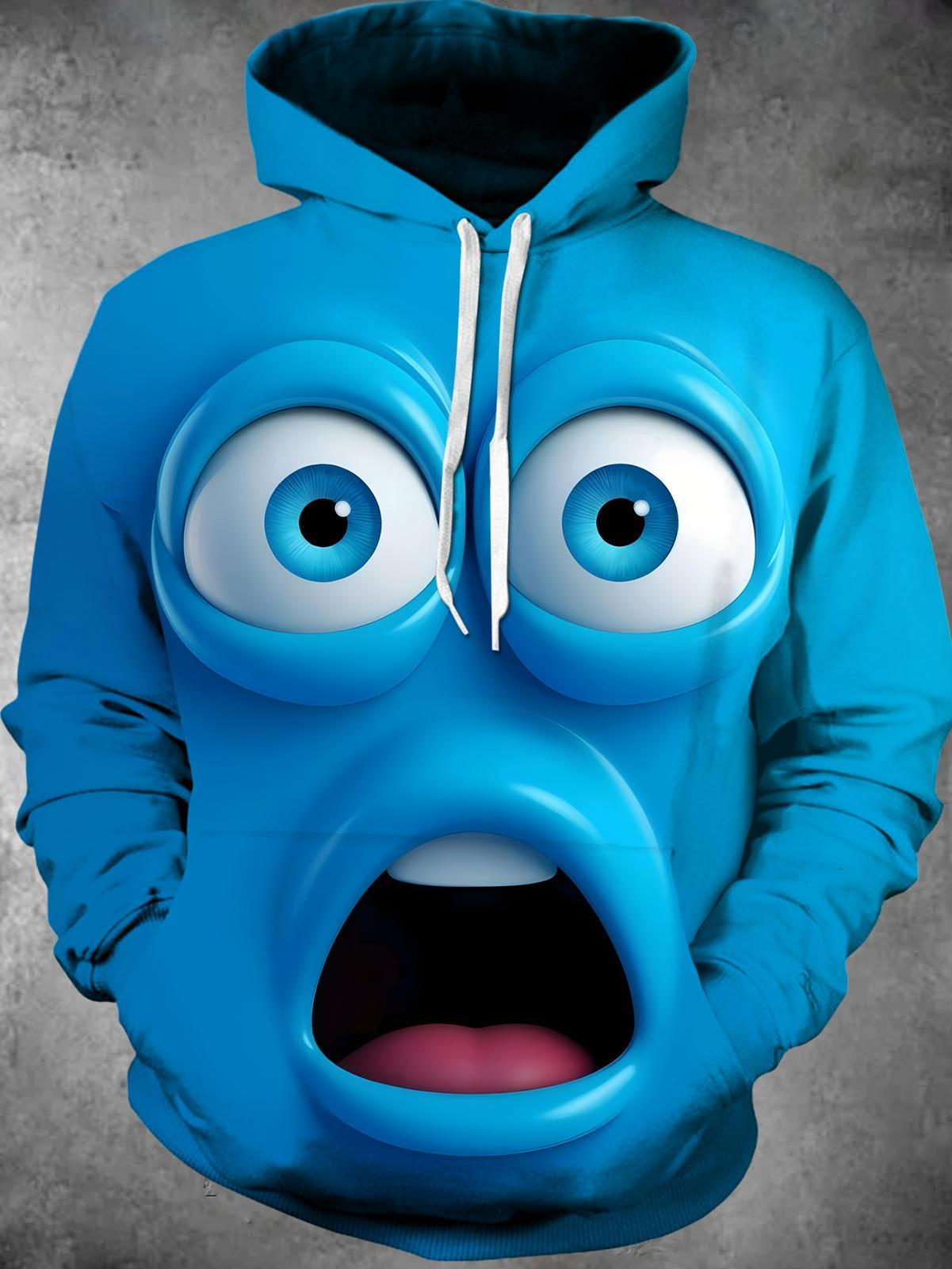 Funny Print Long Sleeve Hooded Pocket Men's Top