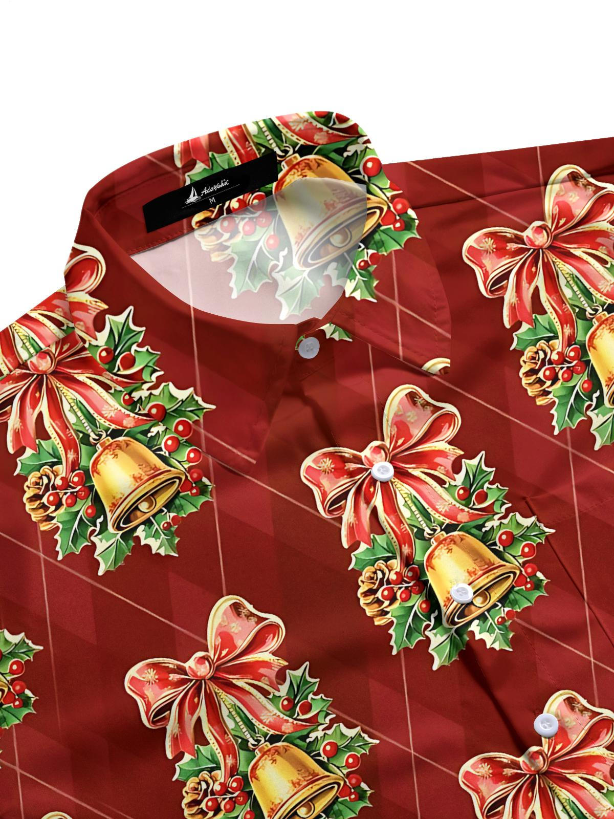 Christmas Bell Print Men's Pocket Short Sleeve Shirts