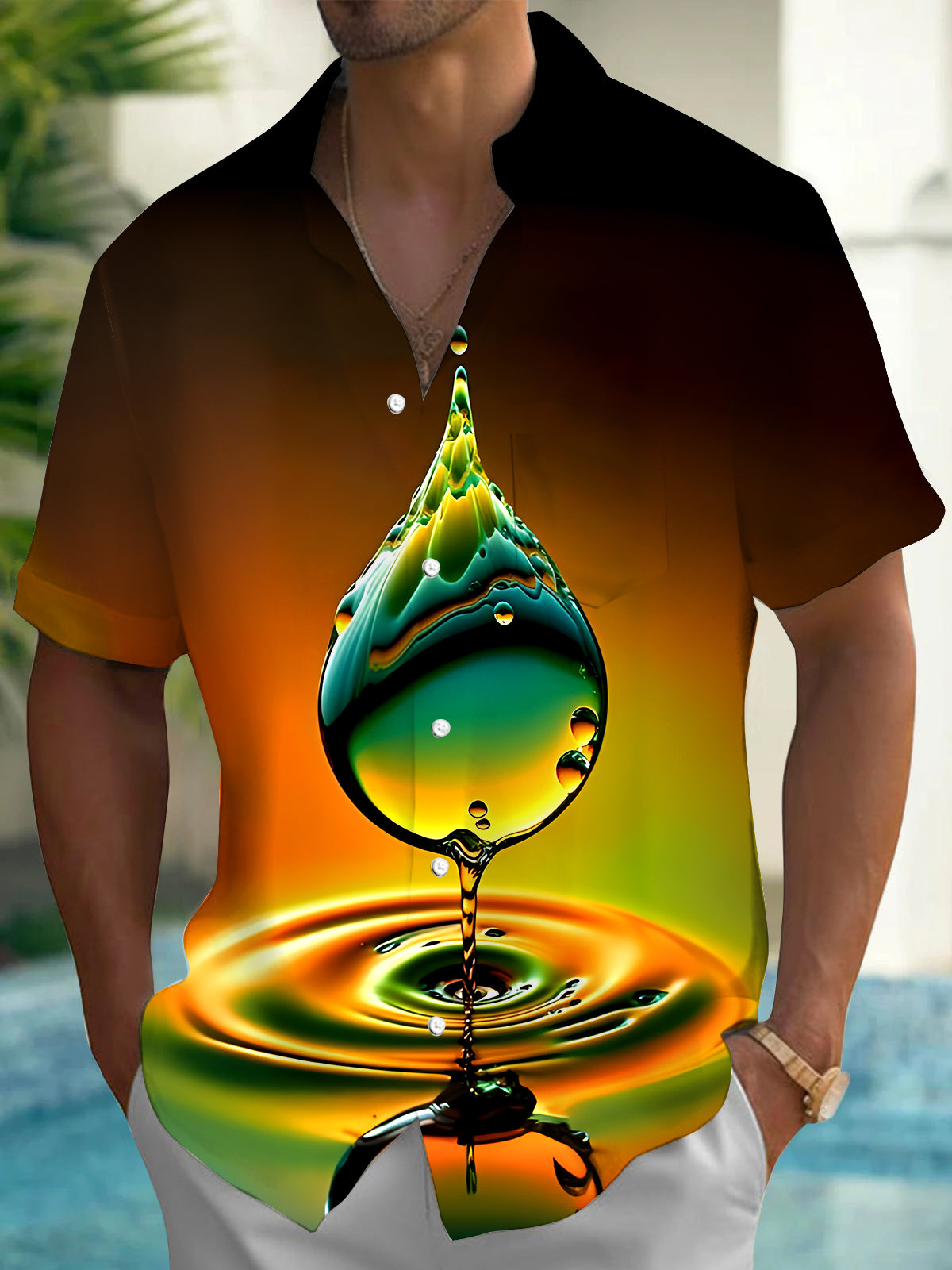 Water Drop Men's Pocket Short Sleeve Shirts