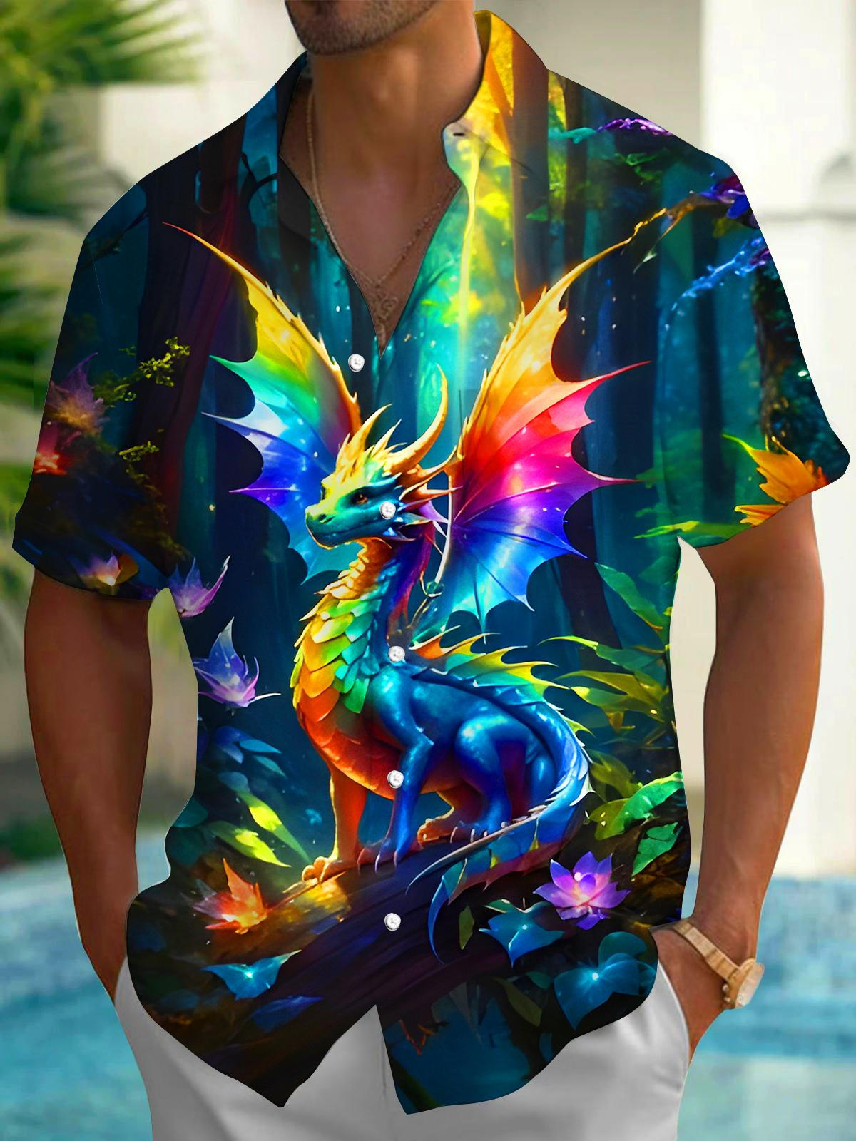 Rainbow Dragon Men's Pocket Short Sleeve Shirts