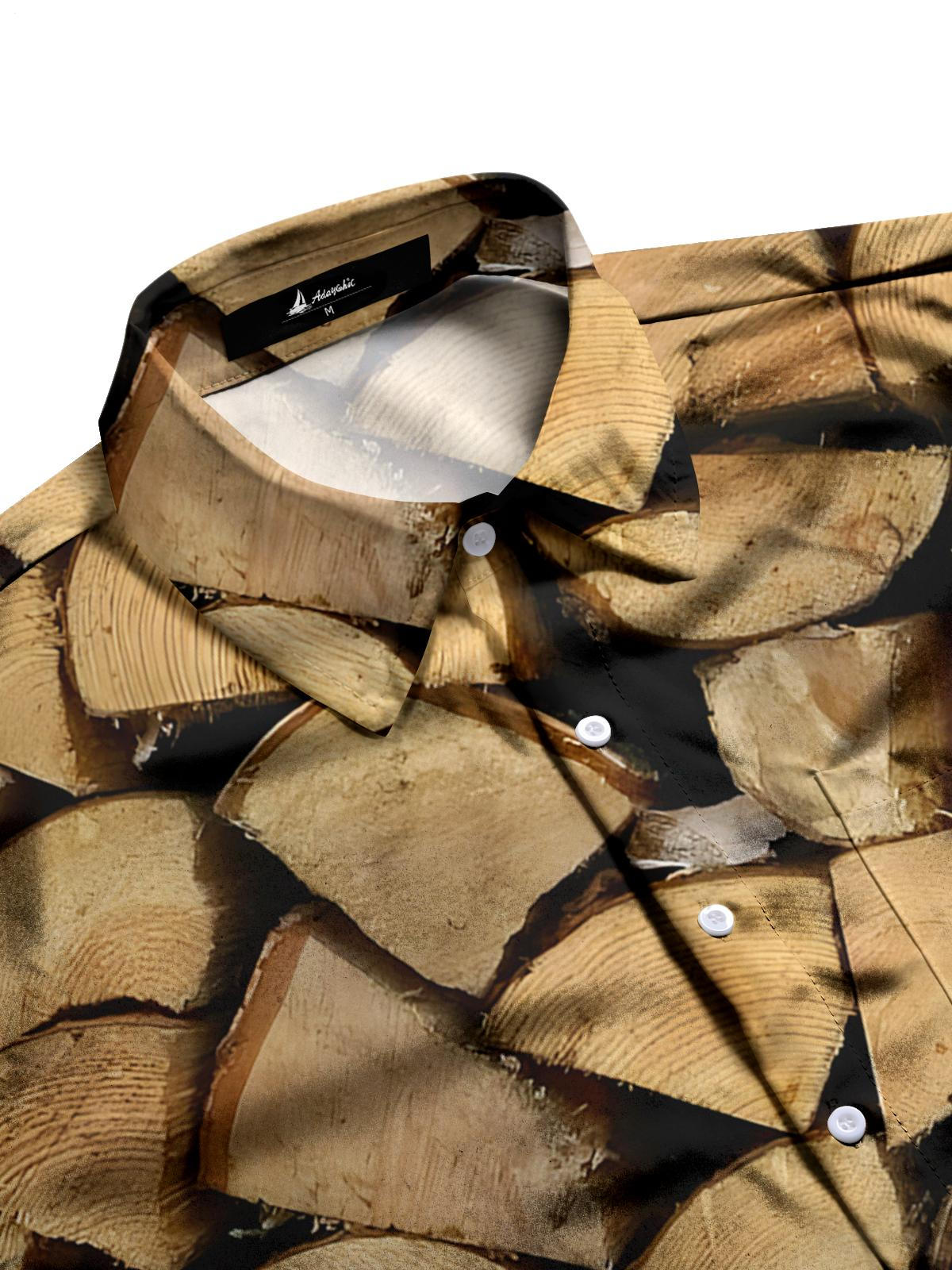 Wood Print Men's Pocket Short Sleeve Shirts