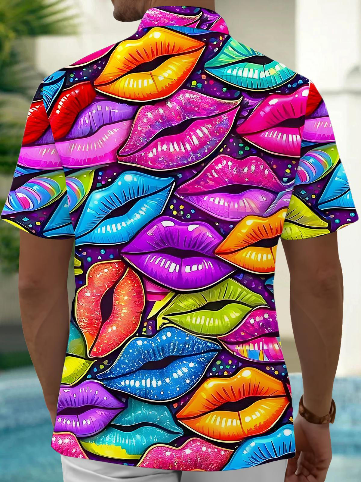 Lip Print Men's Pocket Short Sleeve Shirts