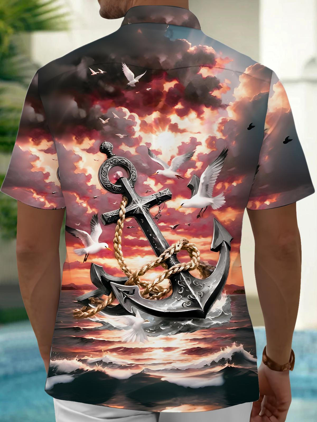 Ship Anchor Men's Pocket Short Sleeve Shirts