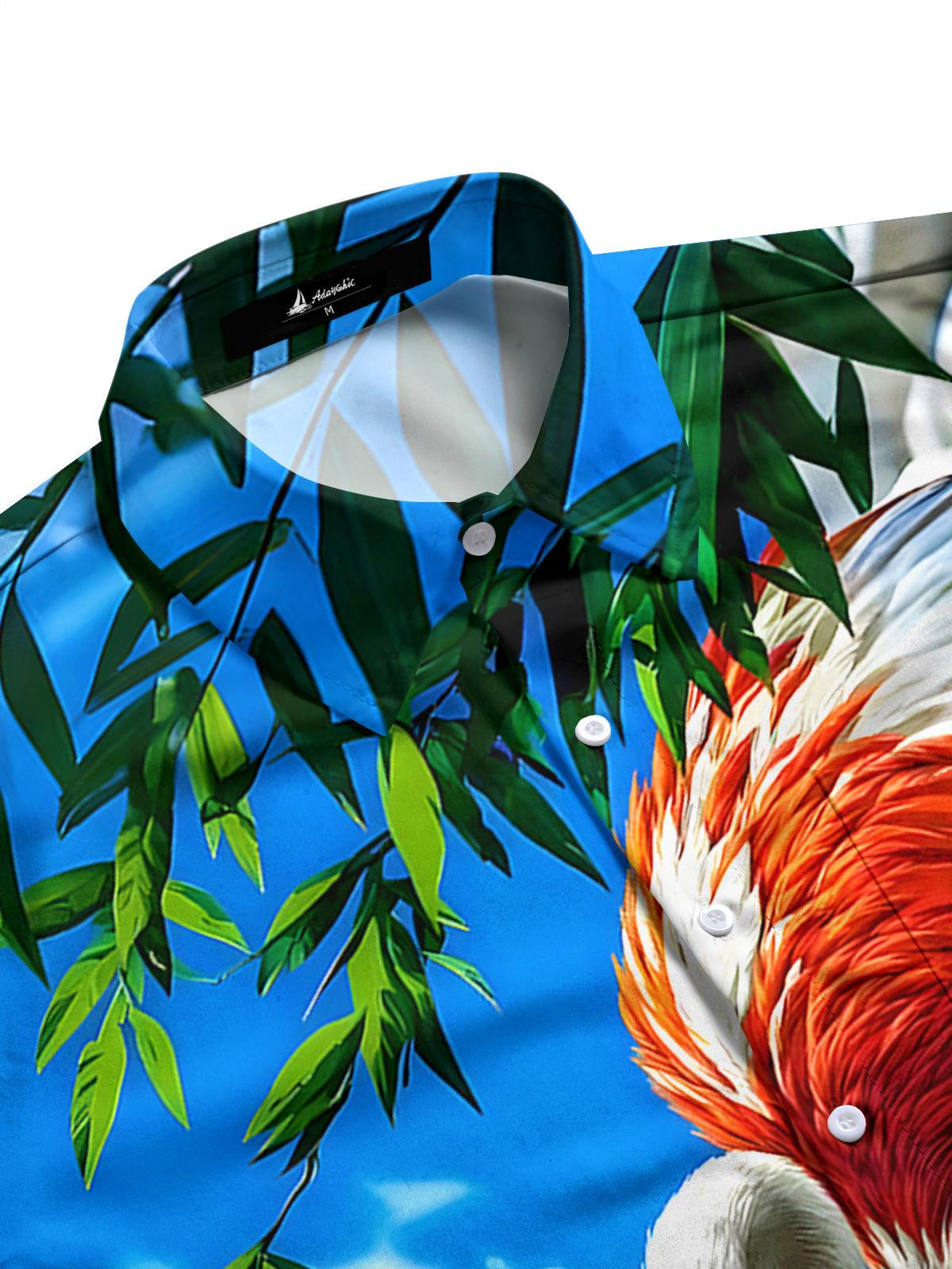 Flamingo leaf Lake Men's Pocket Short Sleeve Shirts