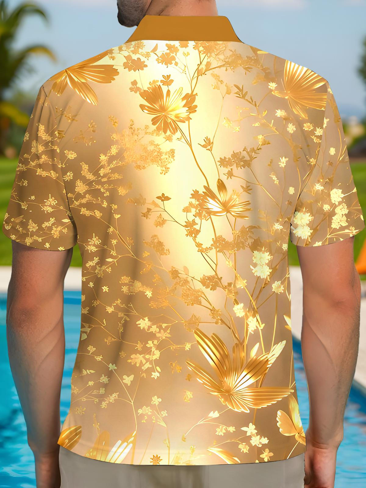 Floral Men's Short Sleeve Button Polo Shirt