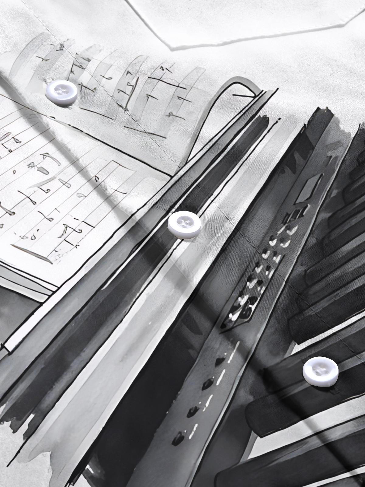 Piano Print Men's Pocket Short Sleeve Shirts