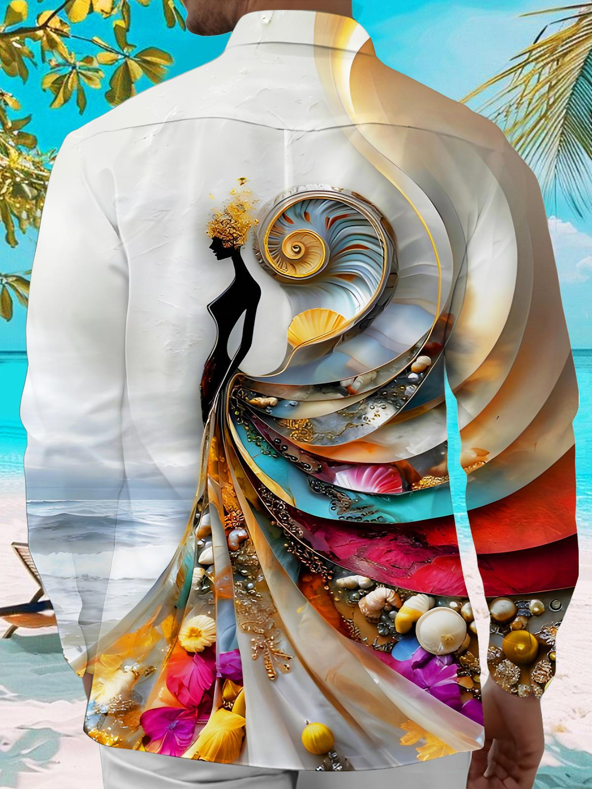 Art Shell-decorated Spiral Men's Pocket Long Sleeve Shirts