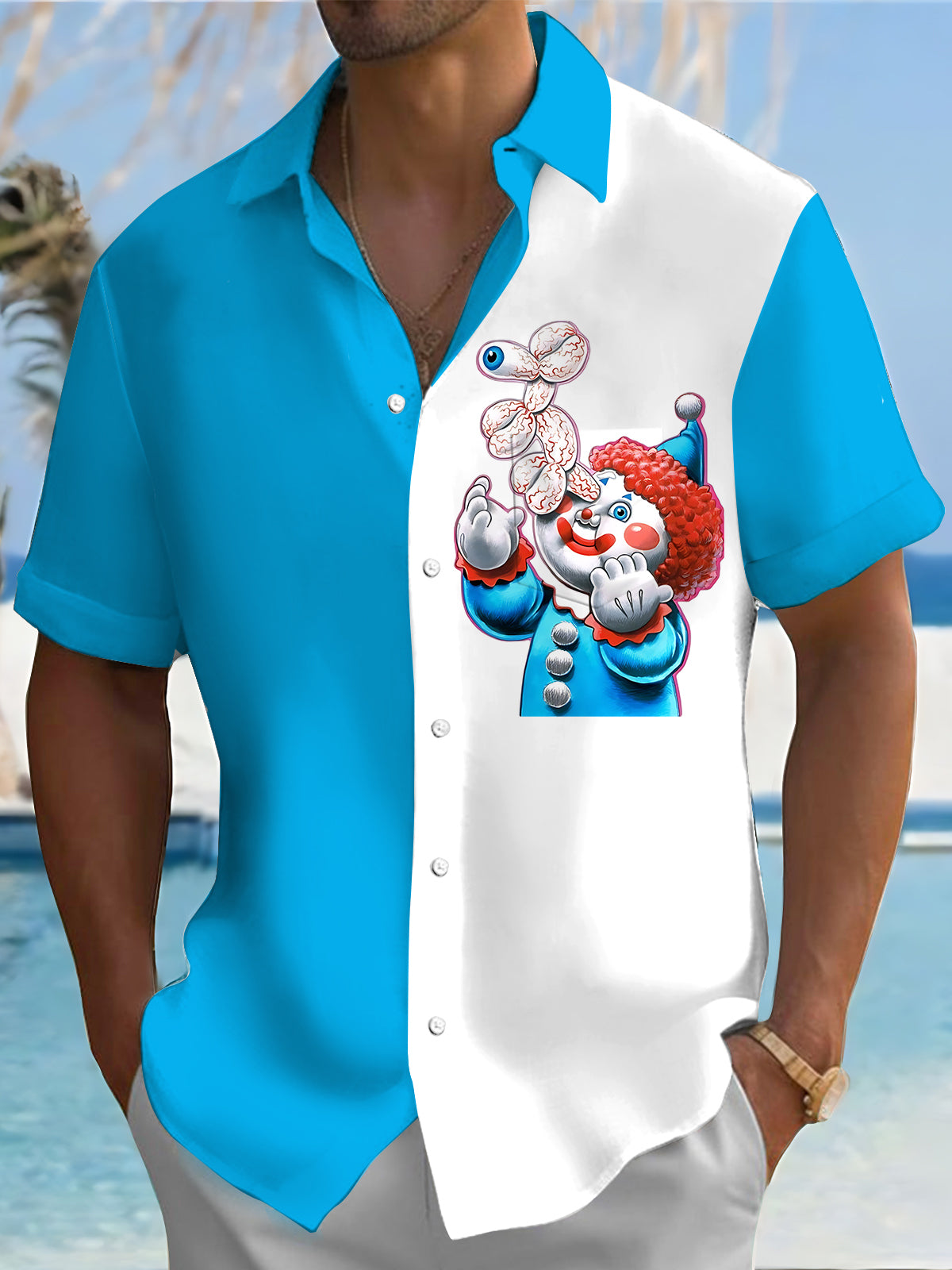 Clown Print Men's Pocket Short Sleeve Shirts