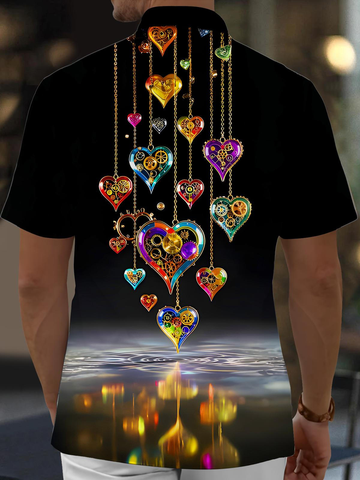 Colorful Heart-shaped Gear Wheels Men's Pocket Short Sleeve Shirts