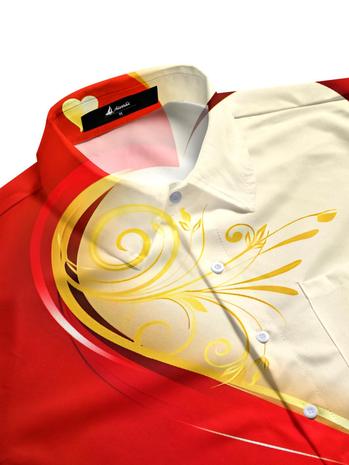 Fun Zipper Heart Color Block Men's Pocket Short Sleeve Shirts