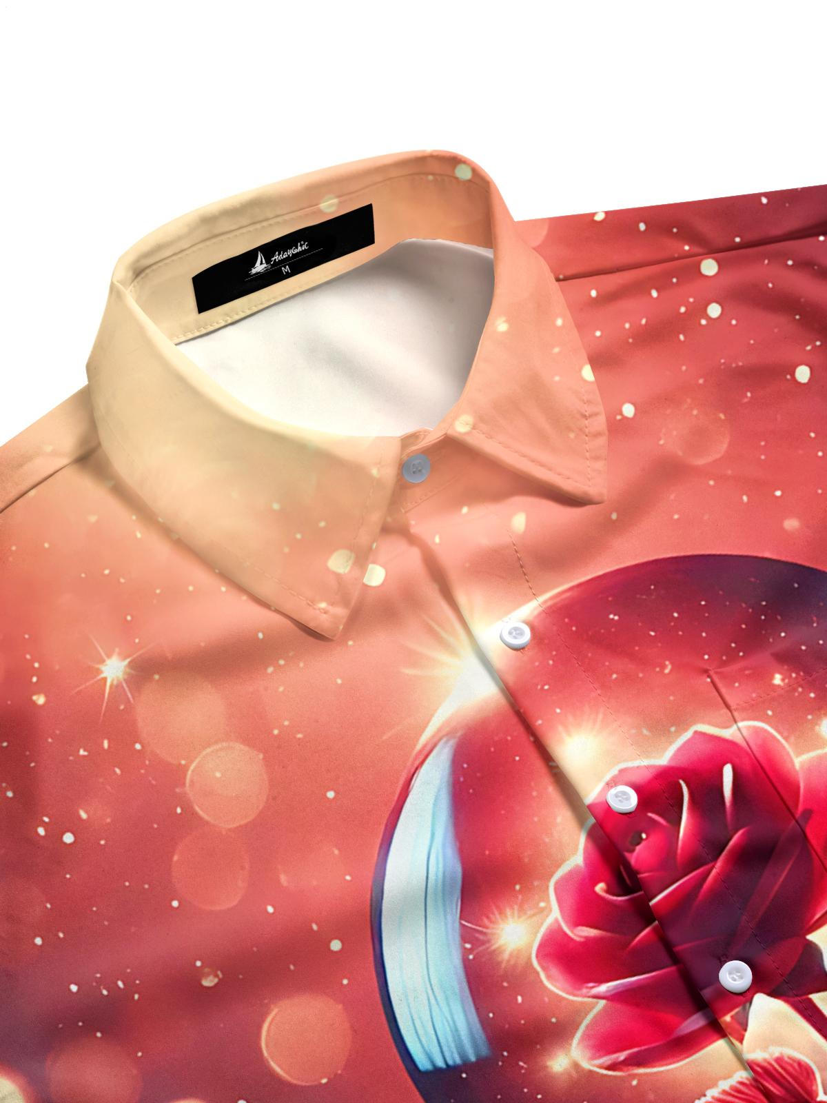 Rose Bulb Print Men's Pocket Short Sleeve Shirts