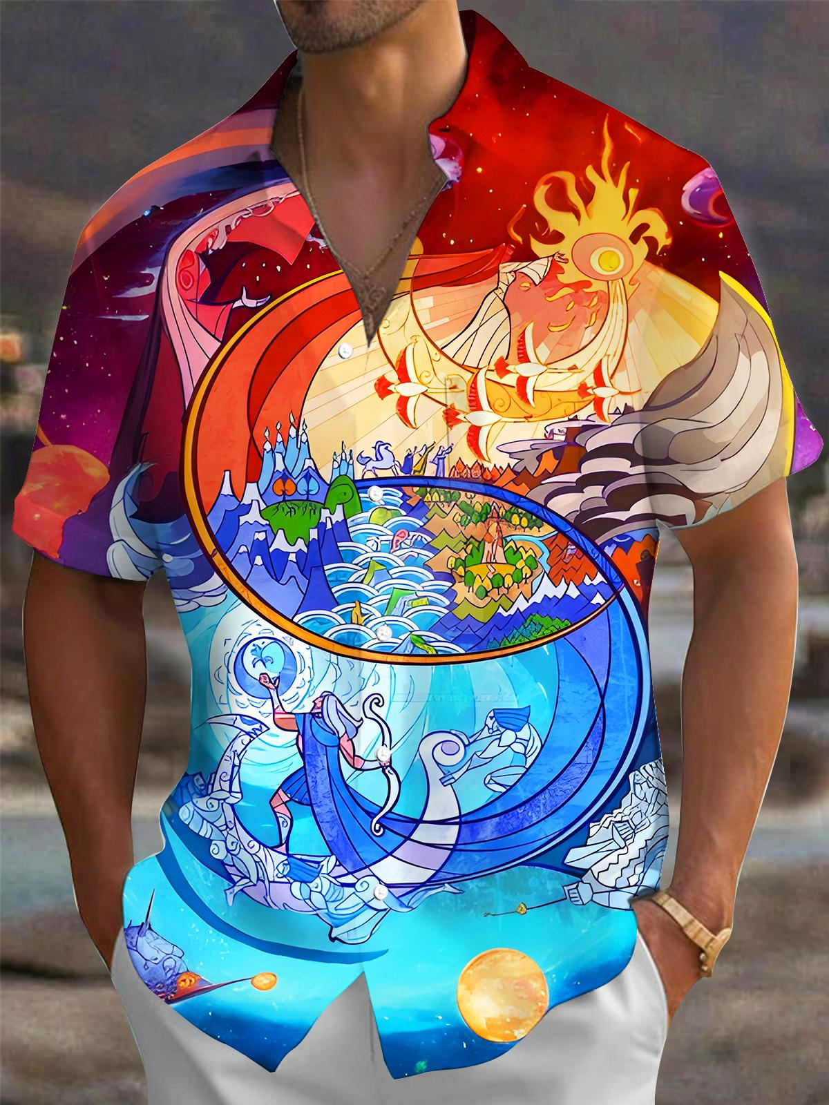 Fun Art Abstract Water Fire Men's Pocket Short Sleeve Shirts