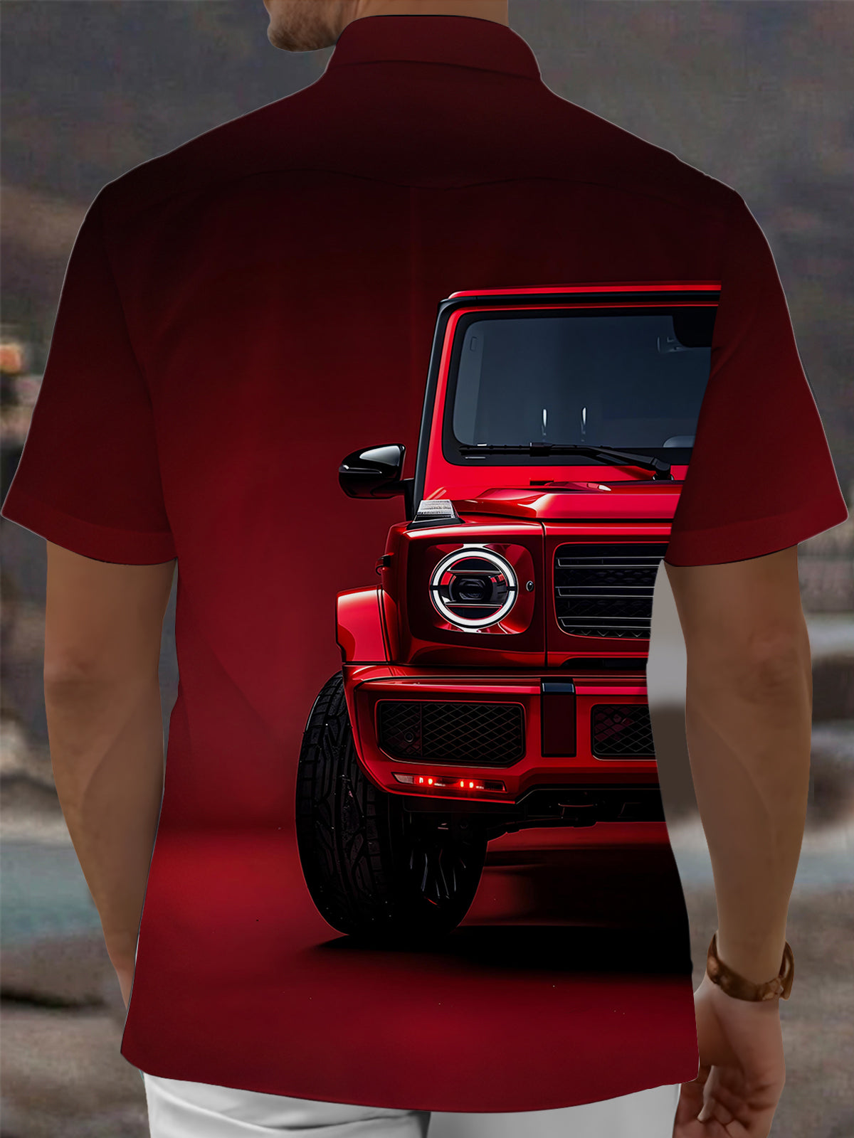 Car Print Men's Pocket Short Sleeve Shirts