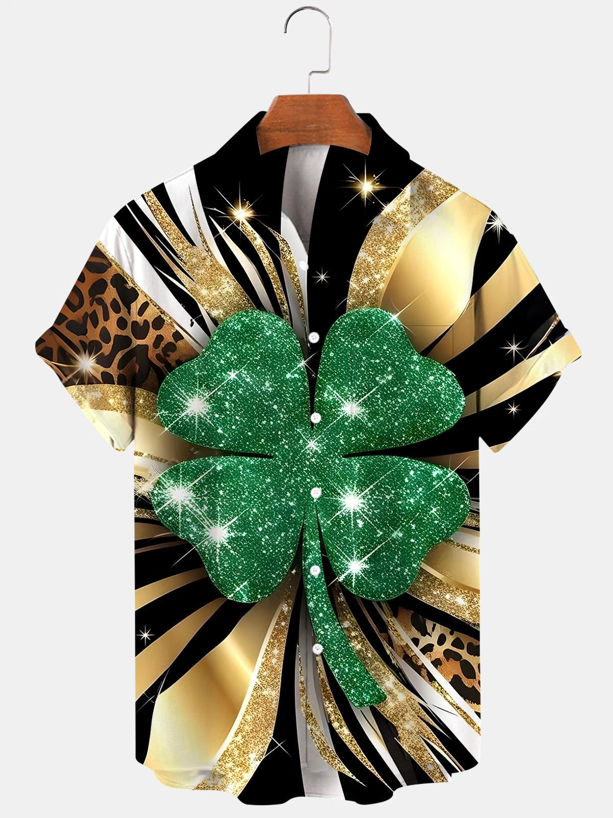 Four-Leaf Clover Men's Pocket Short Sleeve Shirts