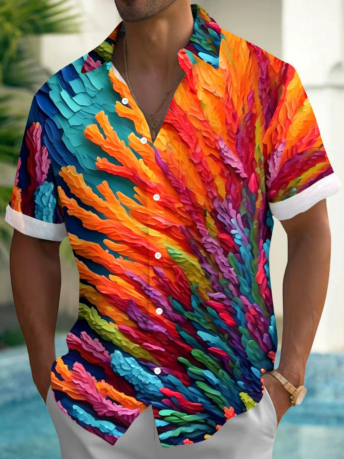 Floral Men's Pocket Short Sleeve Shirts