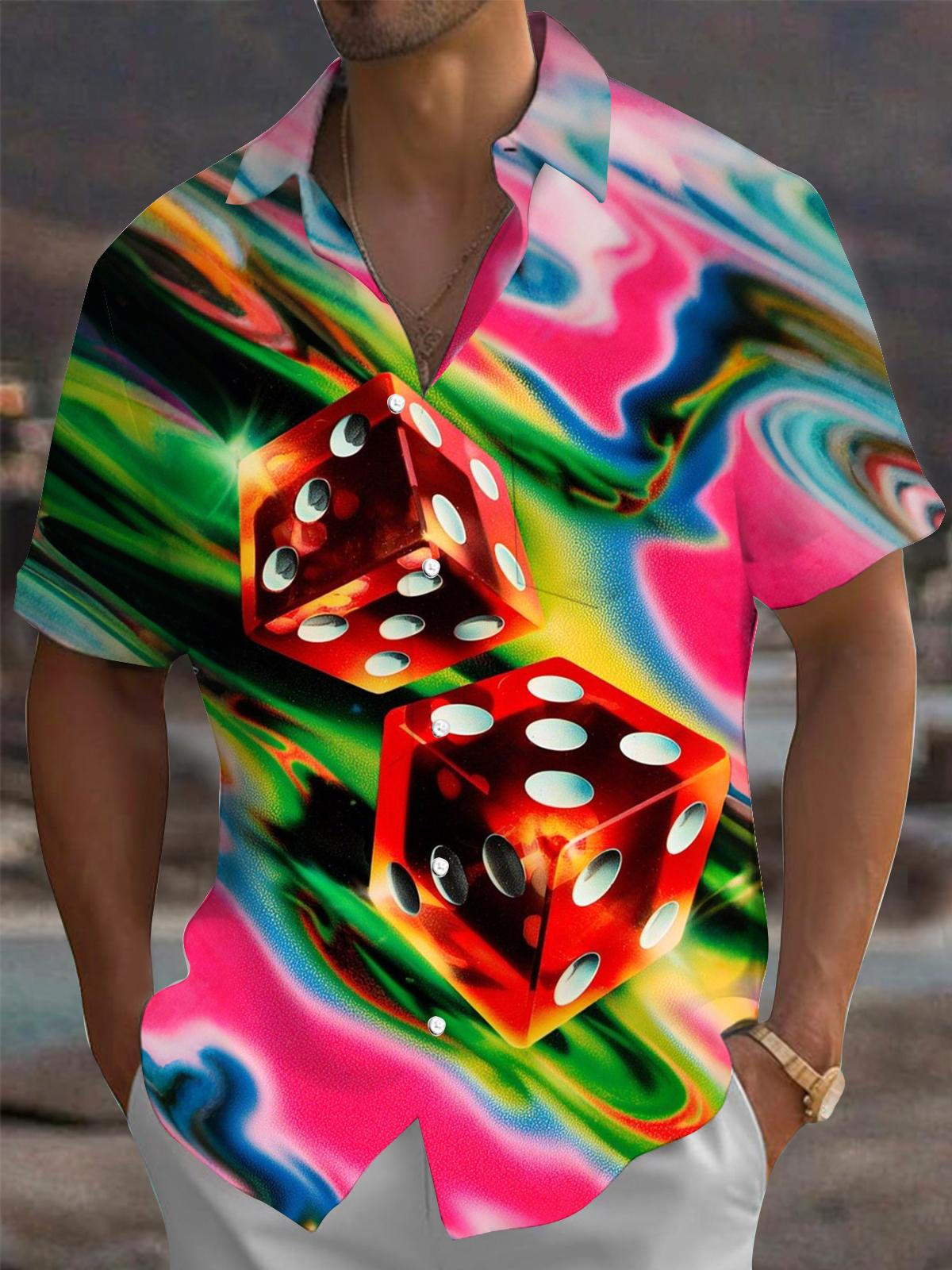 Dice Print Men's Pocket Short Sleeve Shirts