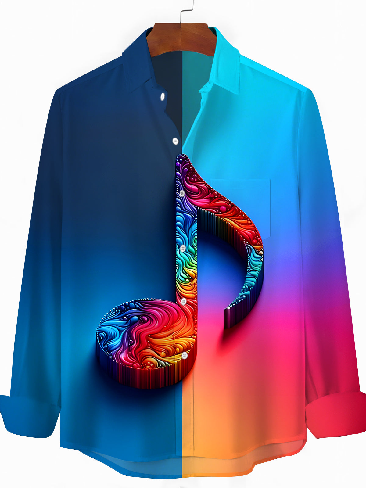 Musical Note Men's Pocket Long Sleeve Shirts