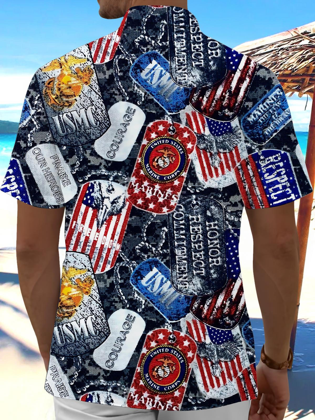 American Flag Print Men's Pocket Short Sleeve Shirts