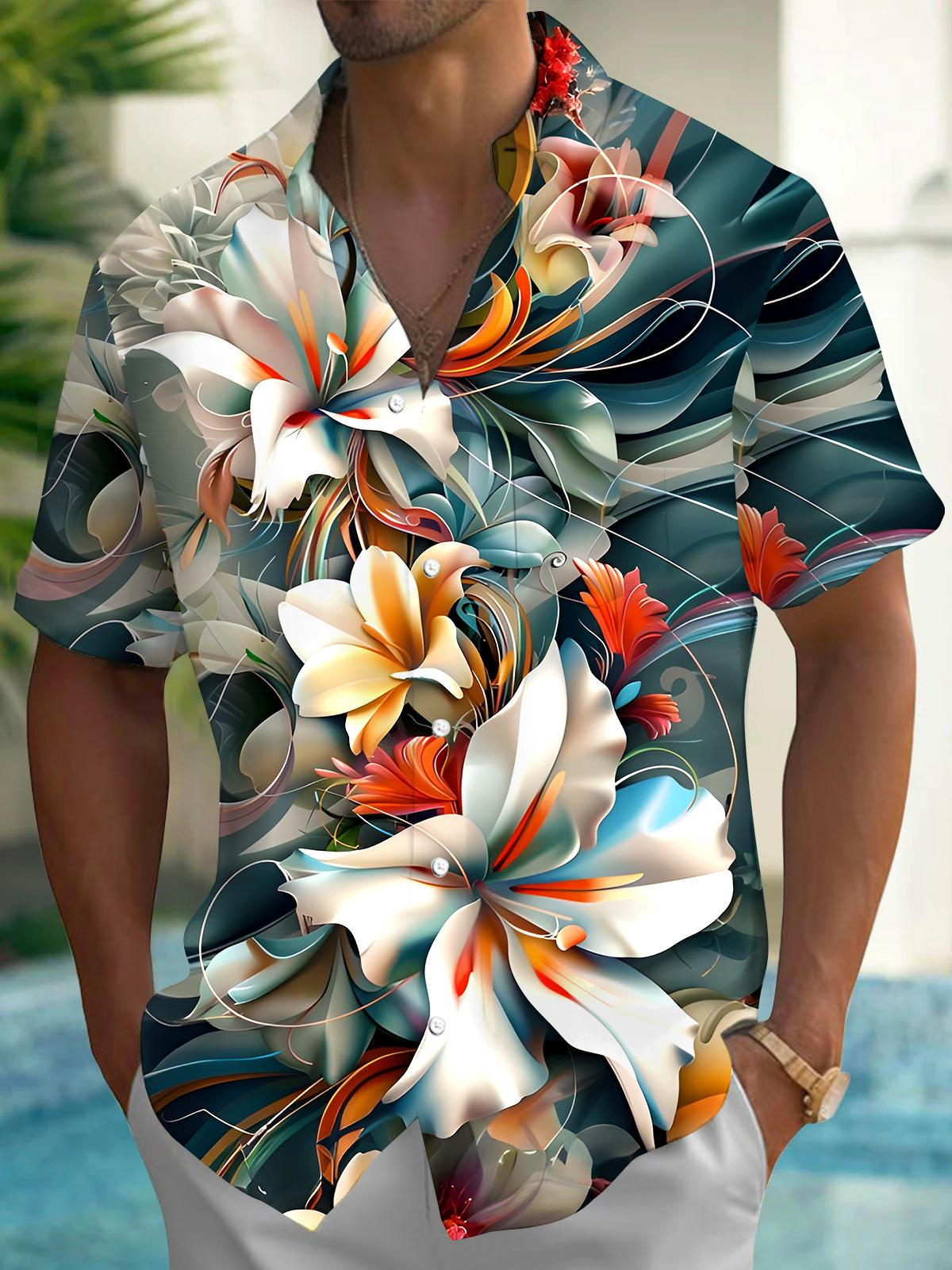 Floral Men's Pocket Short Sleeve Shirts