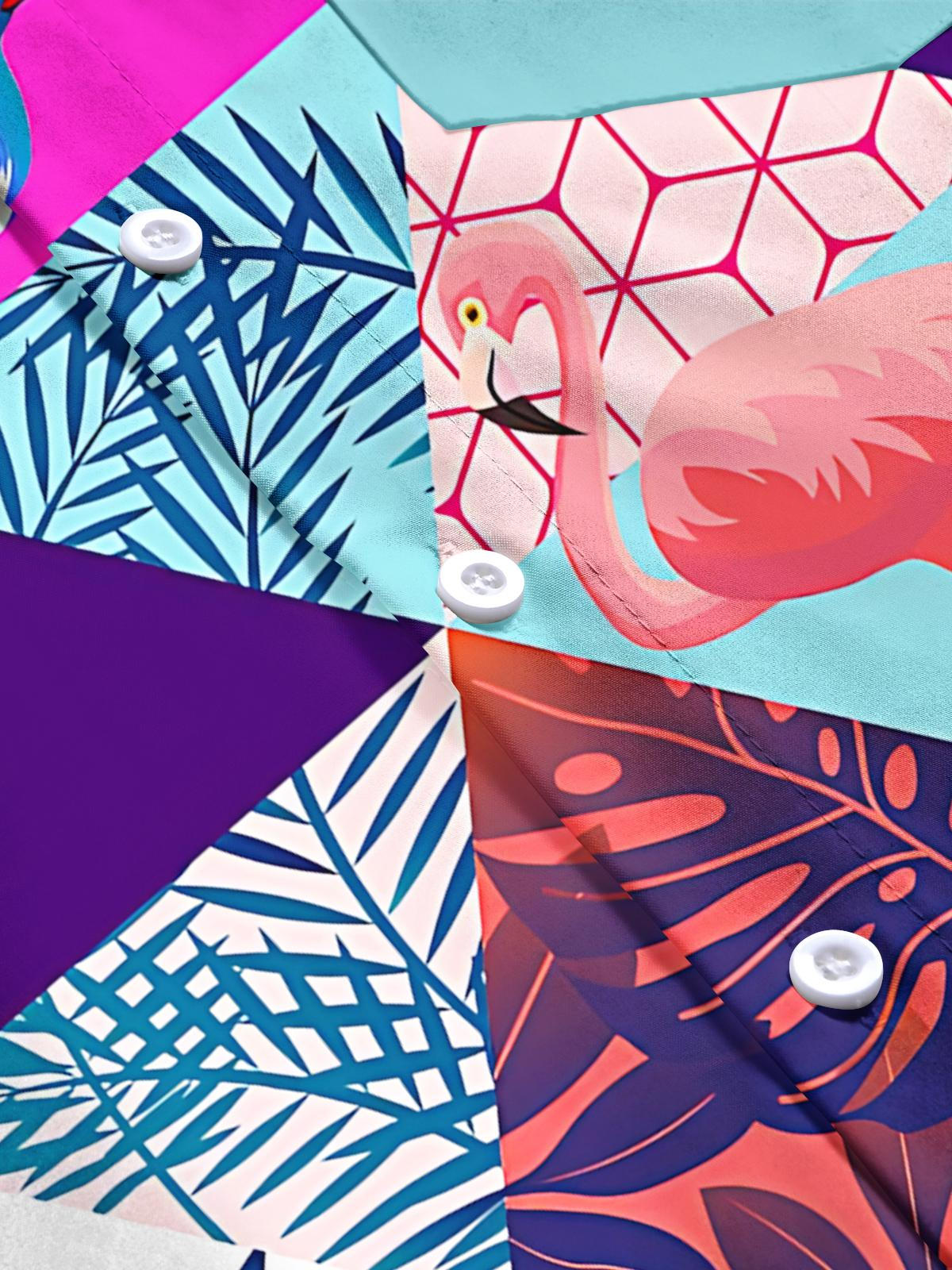 Hawaiian Plant Flamingo Parrot Print Men's Pocket Short Sleeve Shirts