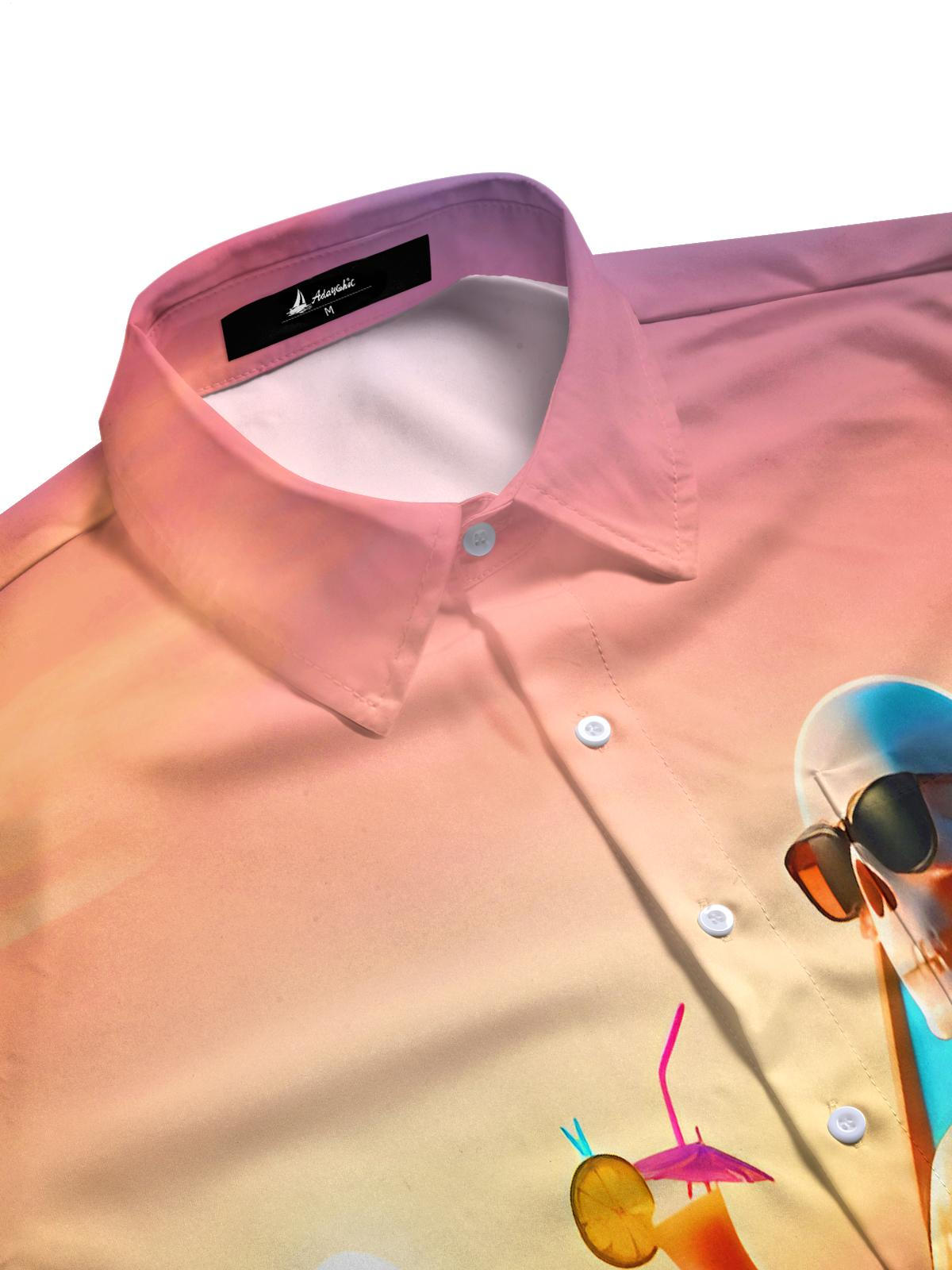 Hawaiian Funny Skull Beach Sunset Men's Pocket Short Sleeve Shirts